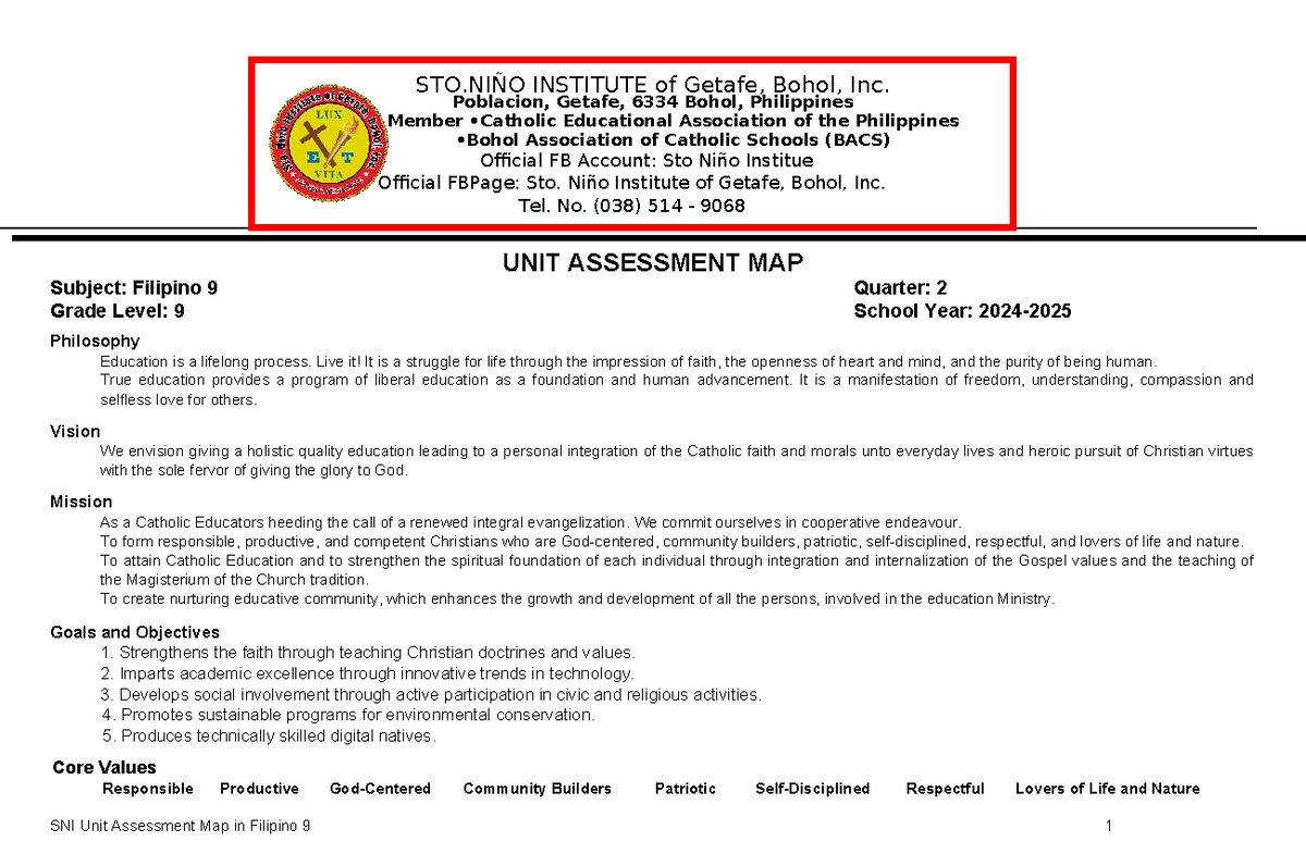 2Q UAM-FIL9: Unit Assessment Map for Filipino 9 - Studocu