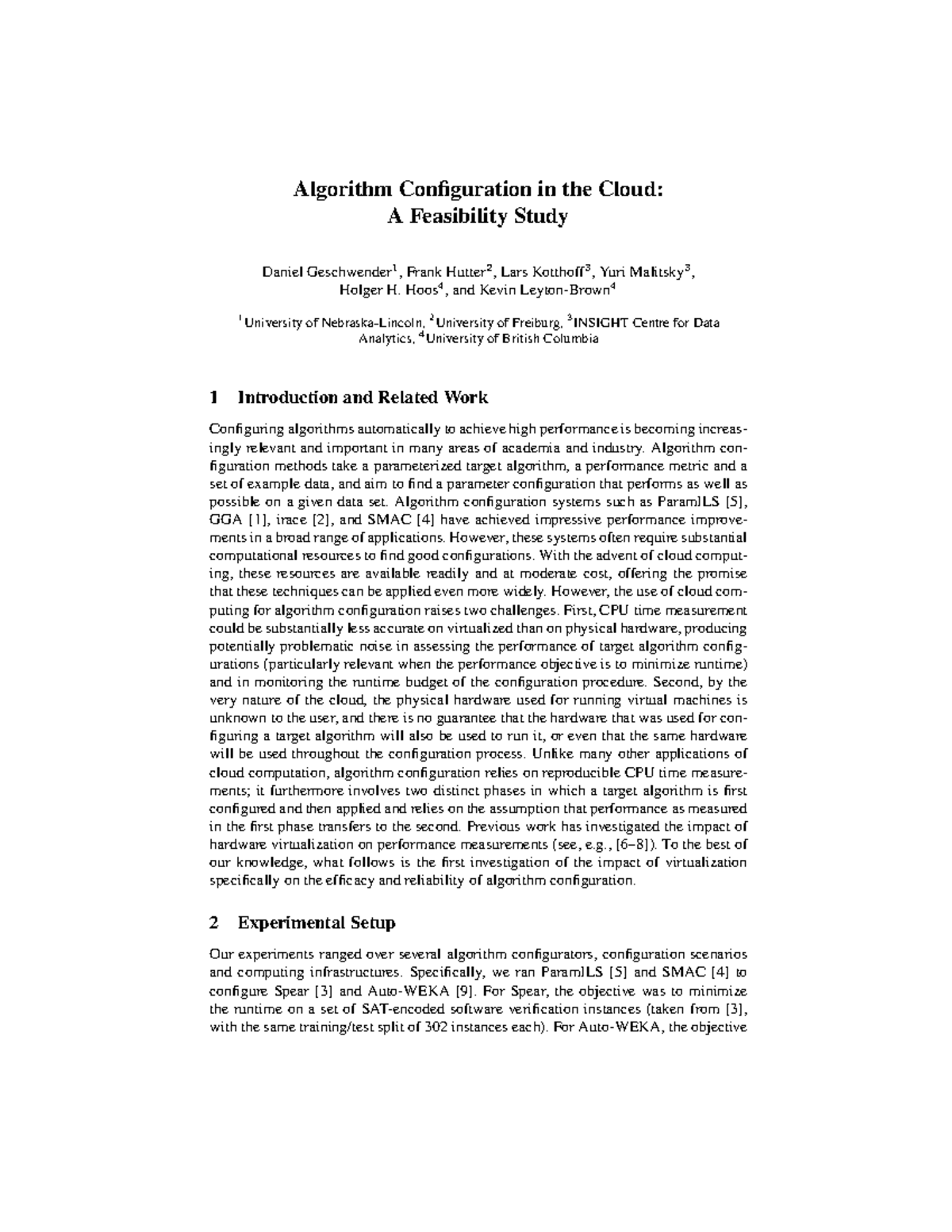 Bayesian Optimization for Cloud-Based Algorithm Configuration - Studocu
