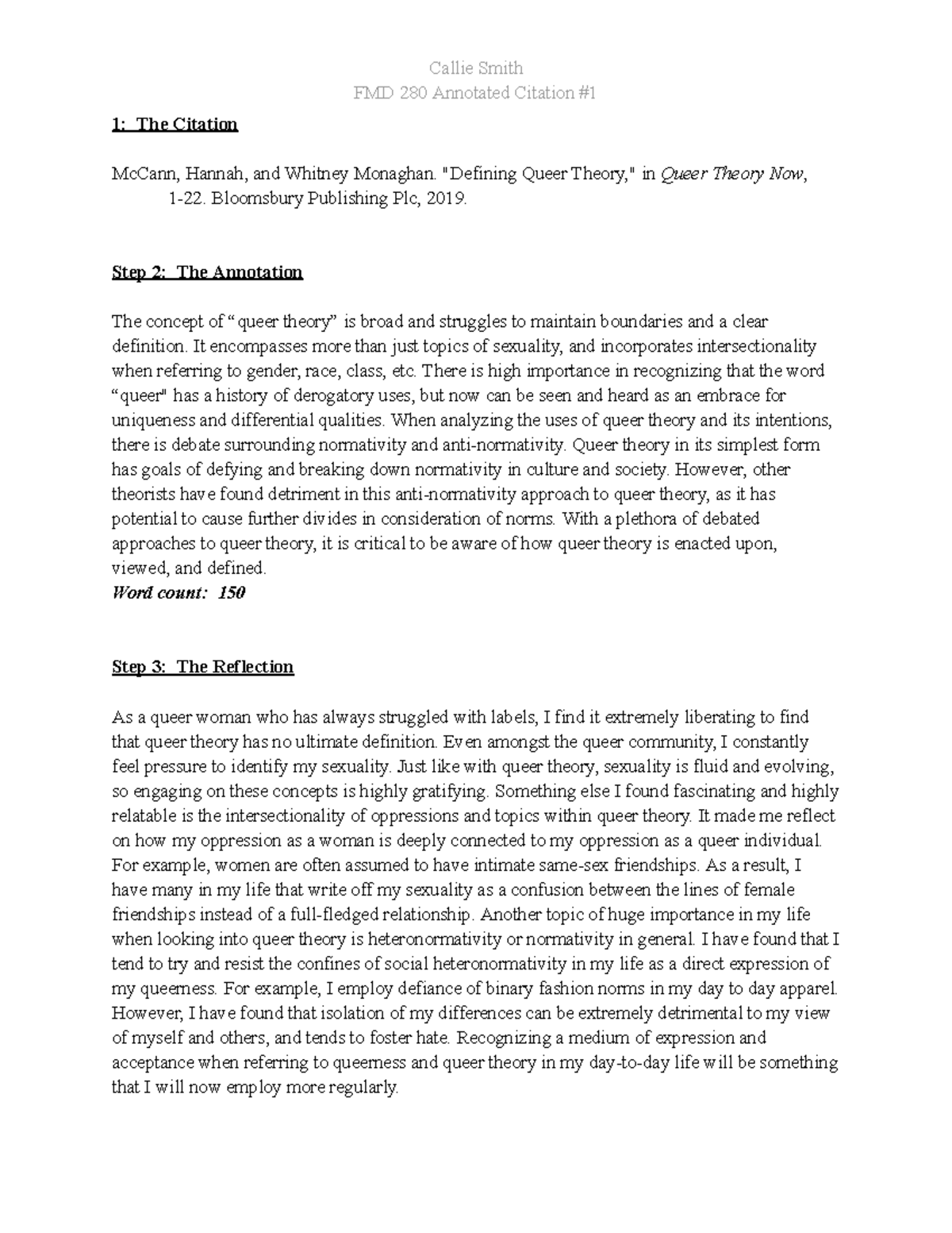 FMD 280 Annotated Citation #1-2: Exploring Queer Theory Concepts - Studocu