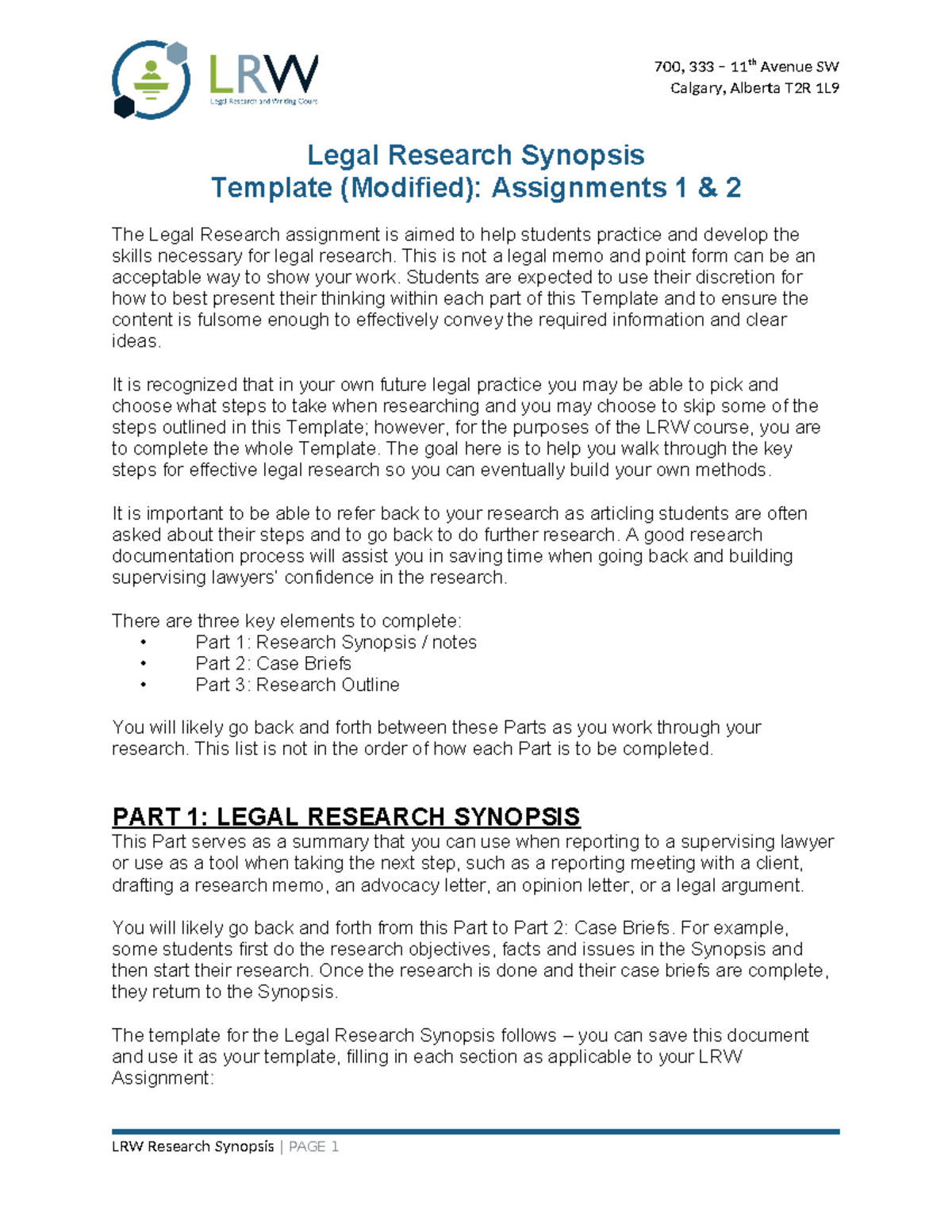 LRW Research Synopsis Template - Hossein Assignment 1 Aug 2022 ...
