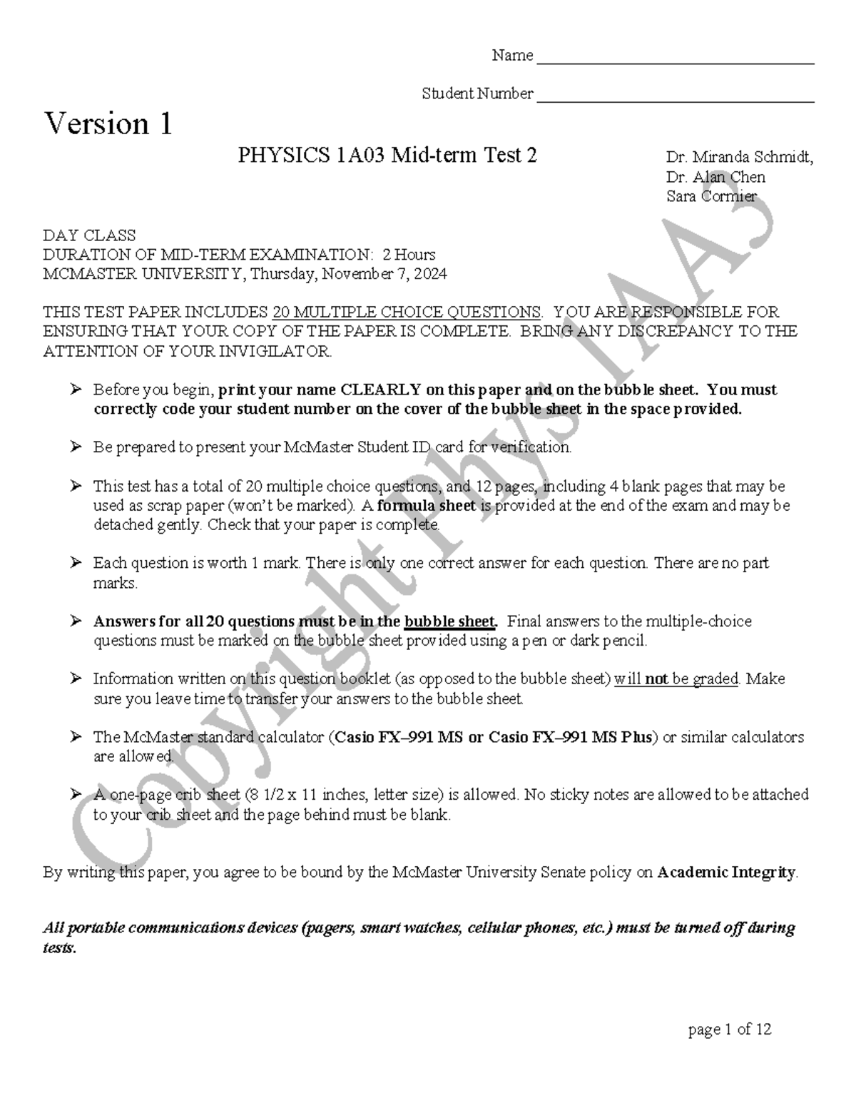 Physics 1A03 Midterm 2 Review - Questions & Guidelines - Studocu