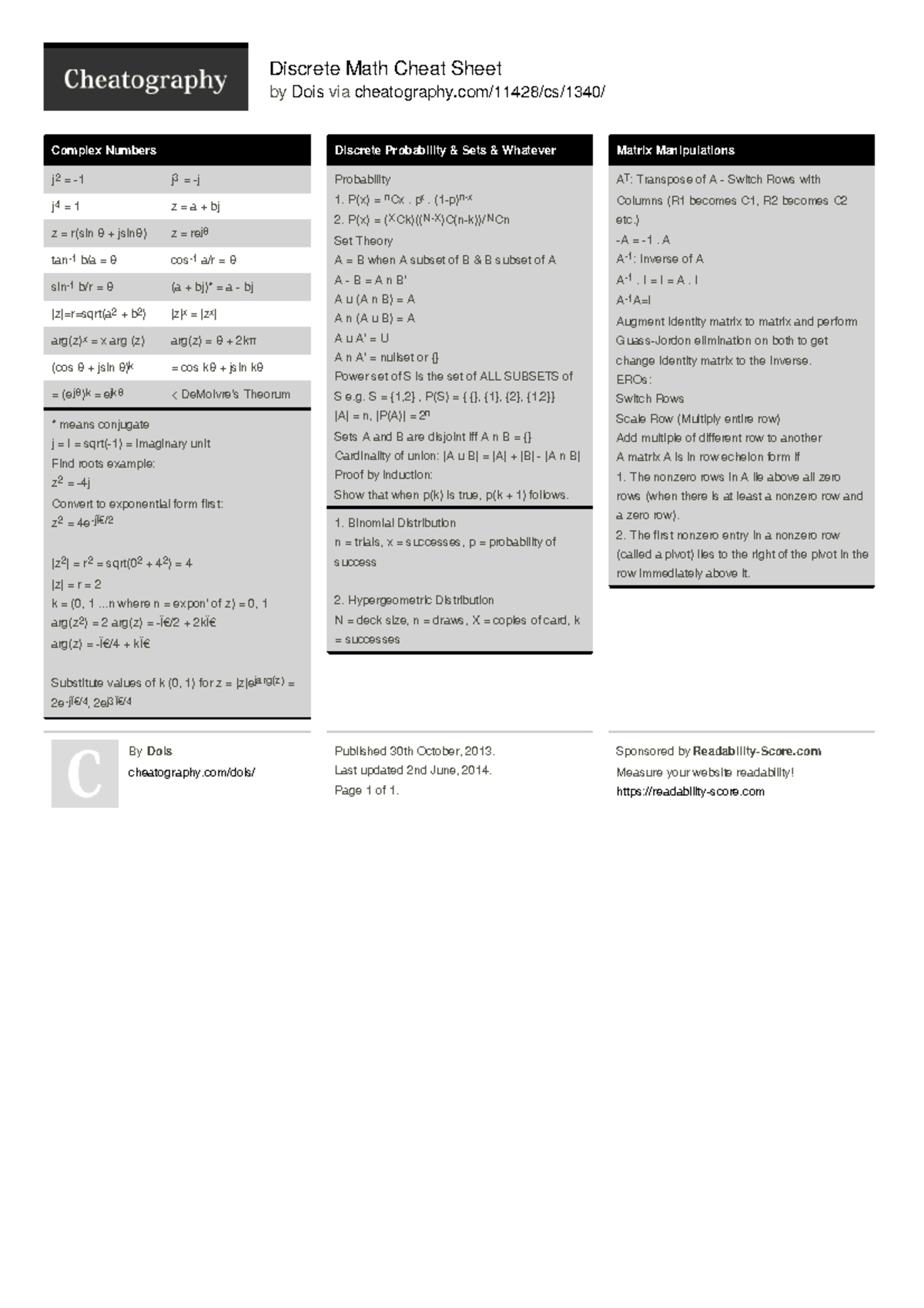 Discrete Math Cheat Sheet: Key Concepts and Formulas - Studocu