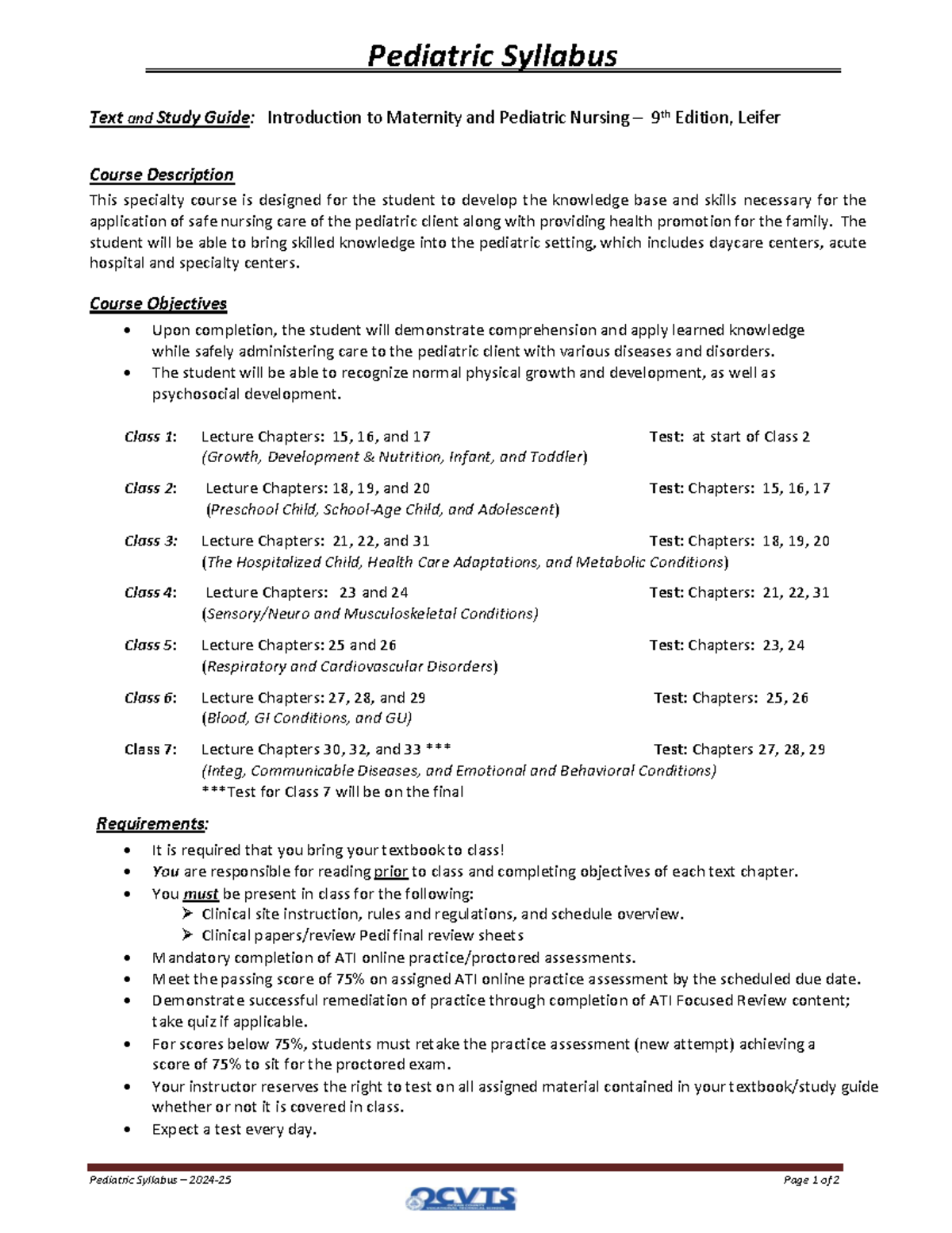 Pediatric Nursing Syllabus & Study Guide: Maternity & Pediatric Care ...