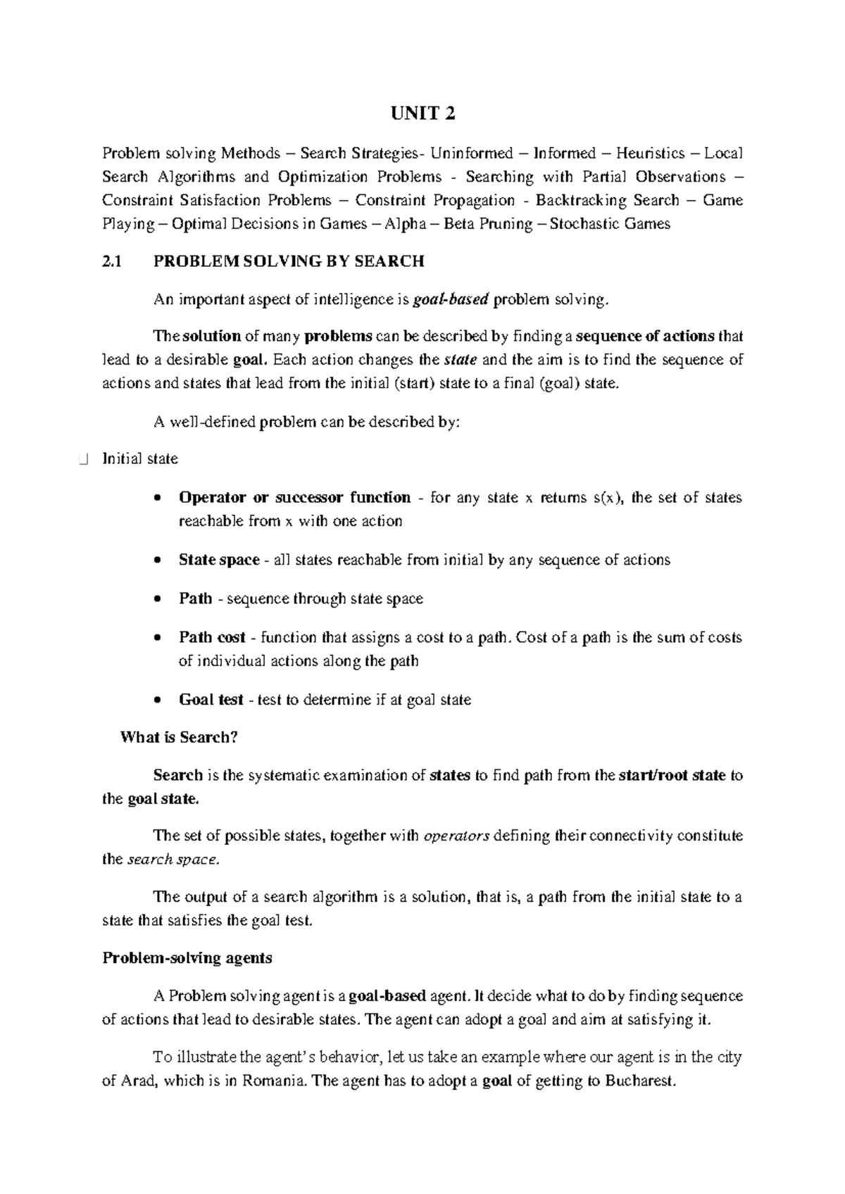 Search Strategies in Problem Solving: An Overview (CS-101) - Studocu