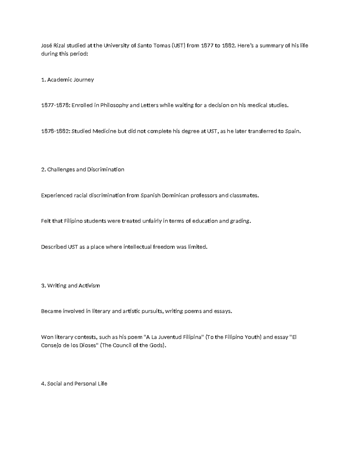 Rizals Life - rizal - José Rizal studied at the University of Santo ...