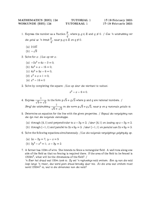 Tut 2 Answers - MATHEMATICS (BIO) 124 TUT 2 Answers 24-26 February 2025 ...