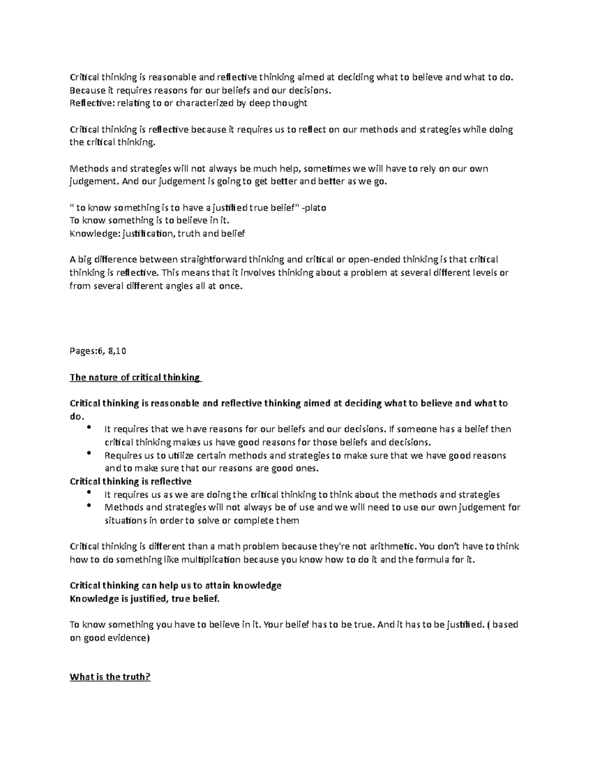 Critical thinking 1 - SSH 105 Unit 1 - Critical thinking is reasonable ...