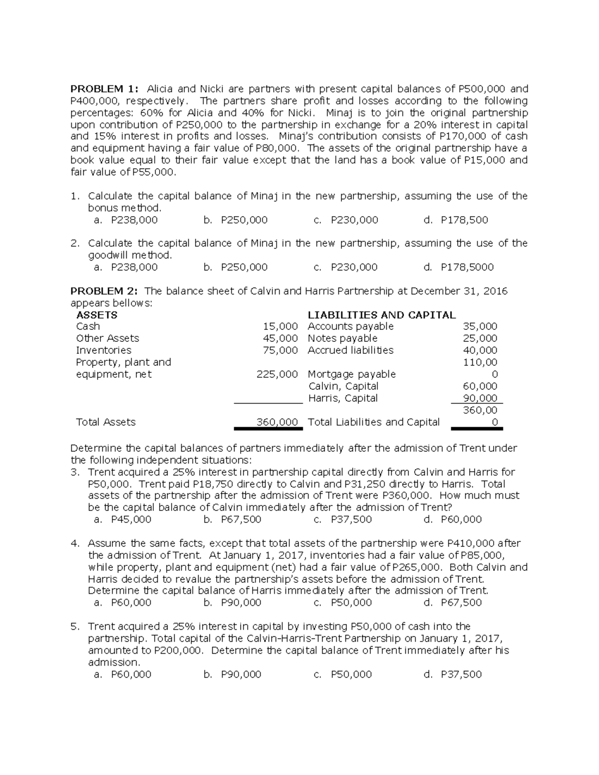 Partnership Dissolution Problems and Capital Balances Analysis (ACCT ...