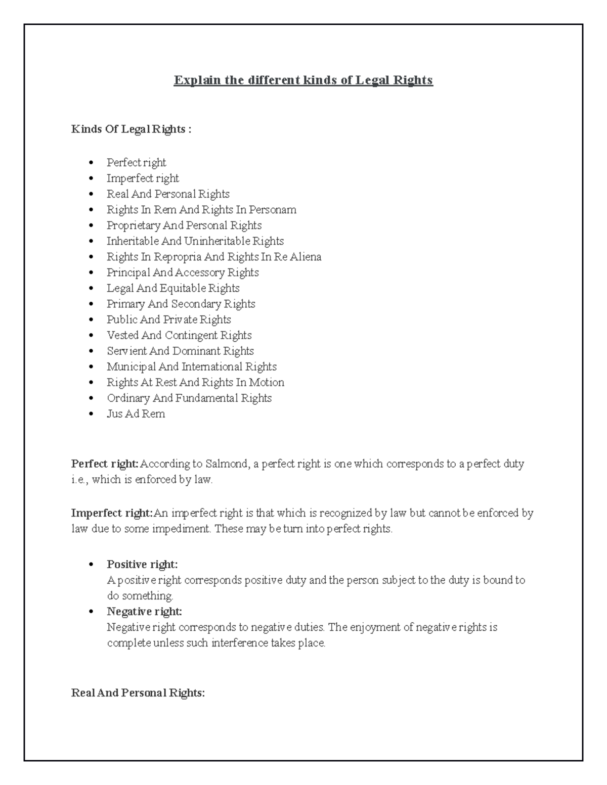 Legal Rights Explored: Perfect, Imperfect, and Beyond (Course Code ...