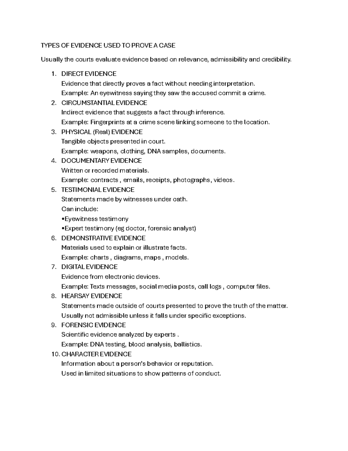 Types of Evidence in Legal Cases: A Comprehensive Overview - Studocu