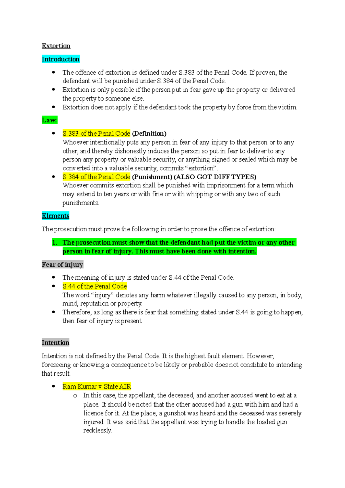 Criminal Law II: Comprehensive Notes on Extortion and Its Elements ...
