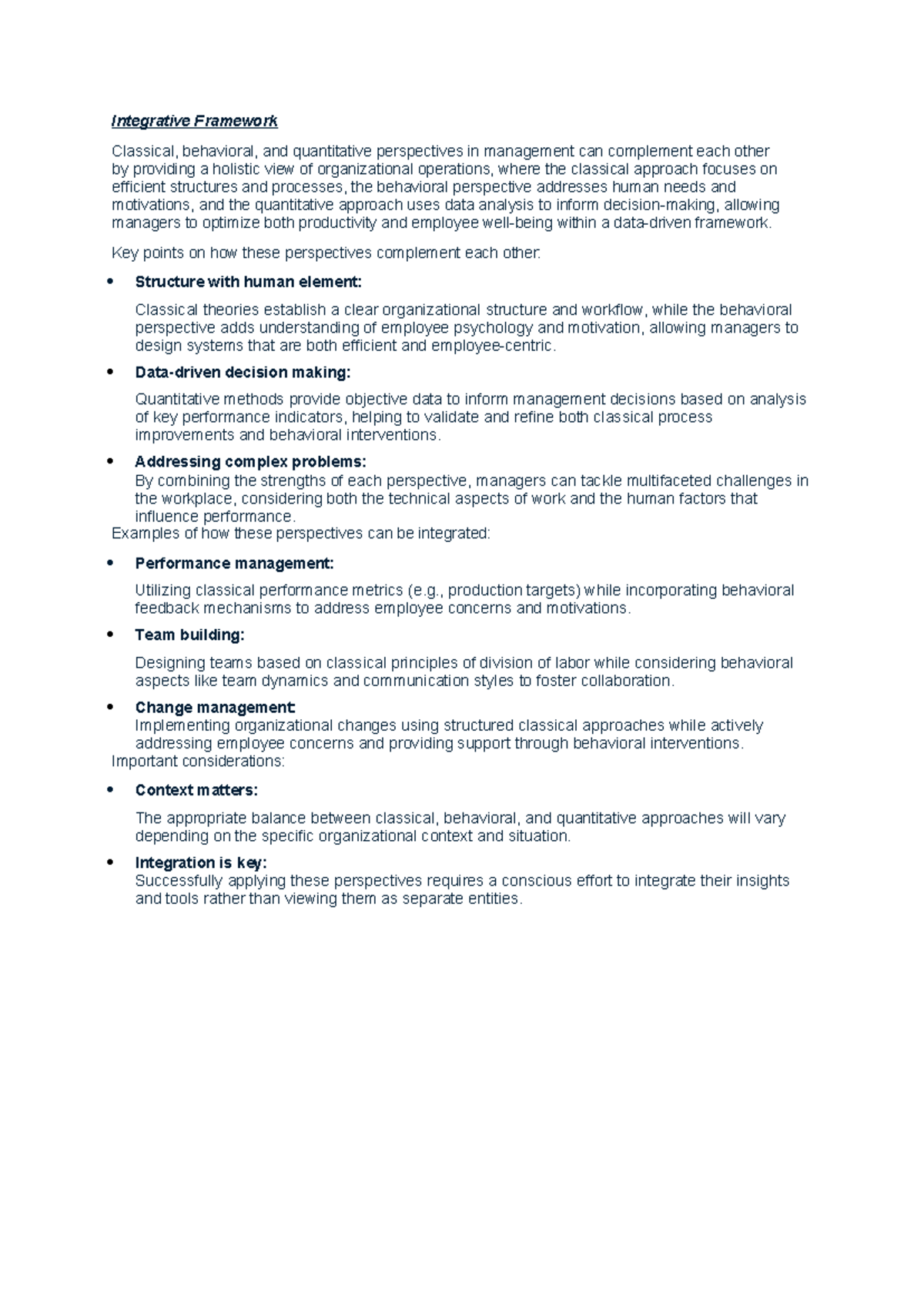 Integrative Framework of Management Perspectives - Integrative ...