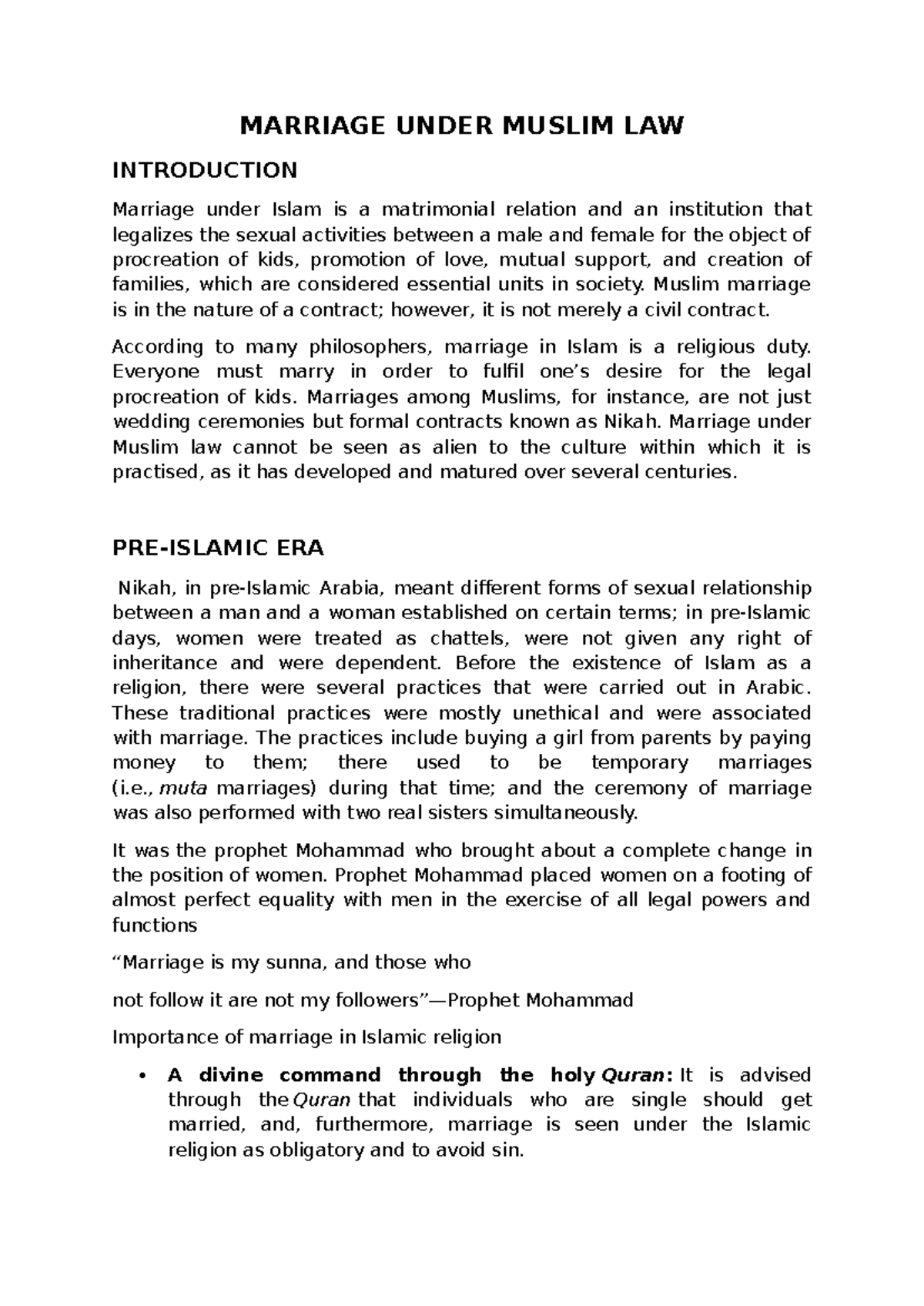 Muslim Marriage Law Overview: Key Principles & Contracts Notes - Studocu