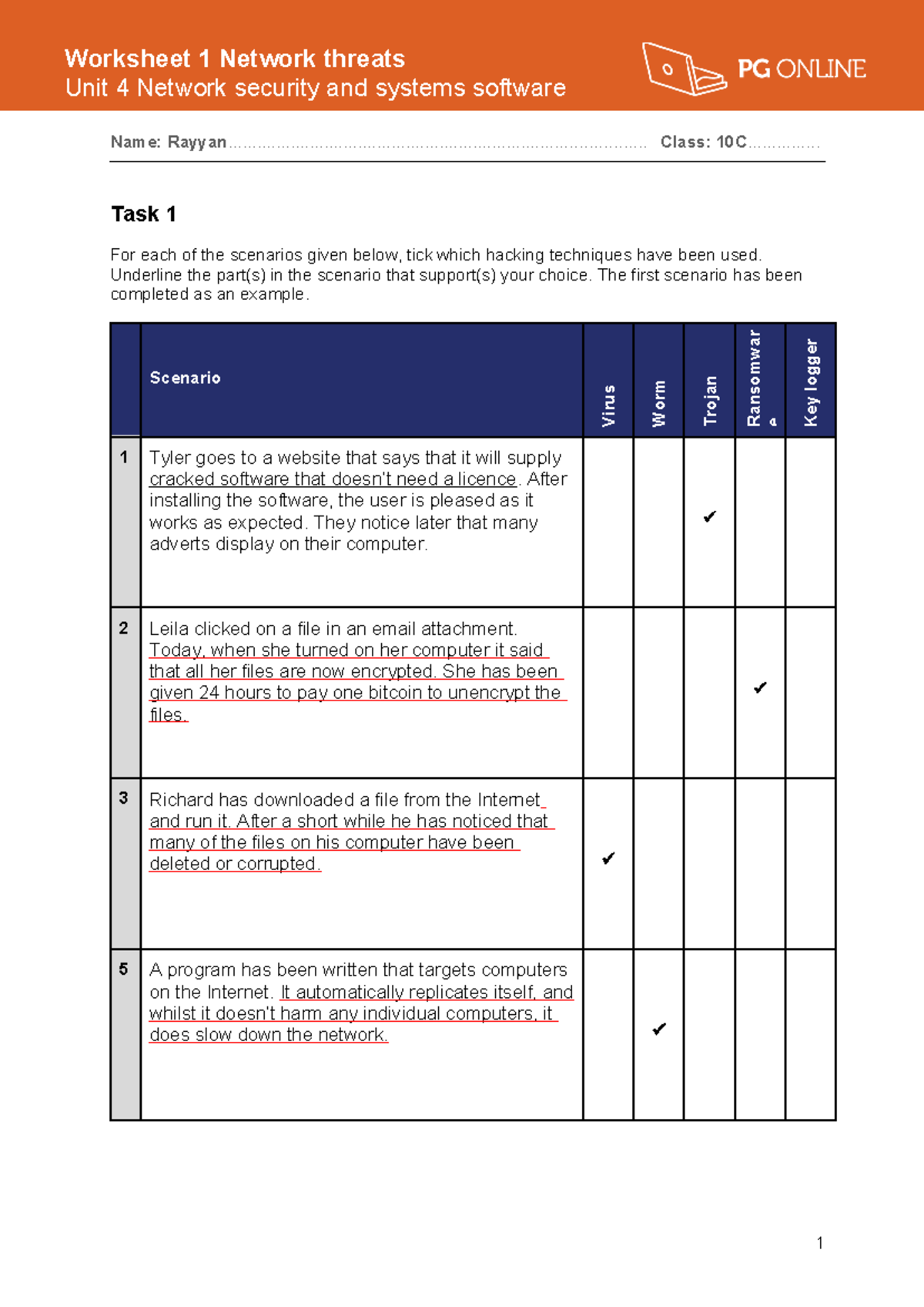Unit 4 Network Security & Systems Software - T1 Worksheet 1 Help Sheet ...