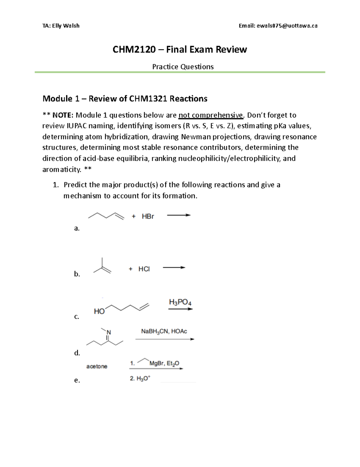 CHM2120 – Final Exam Review: Essential Practice Questions - Studocu