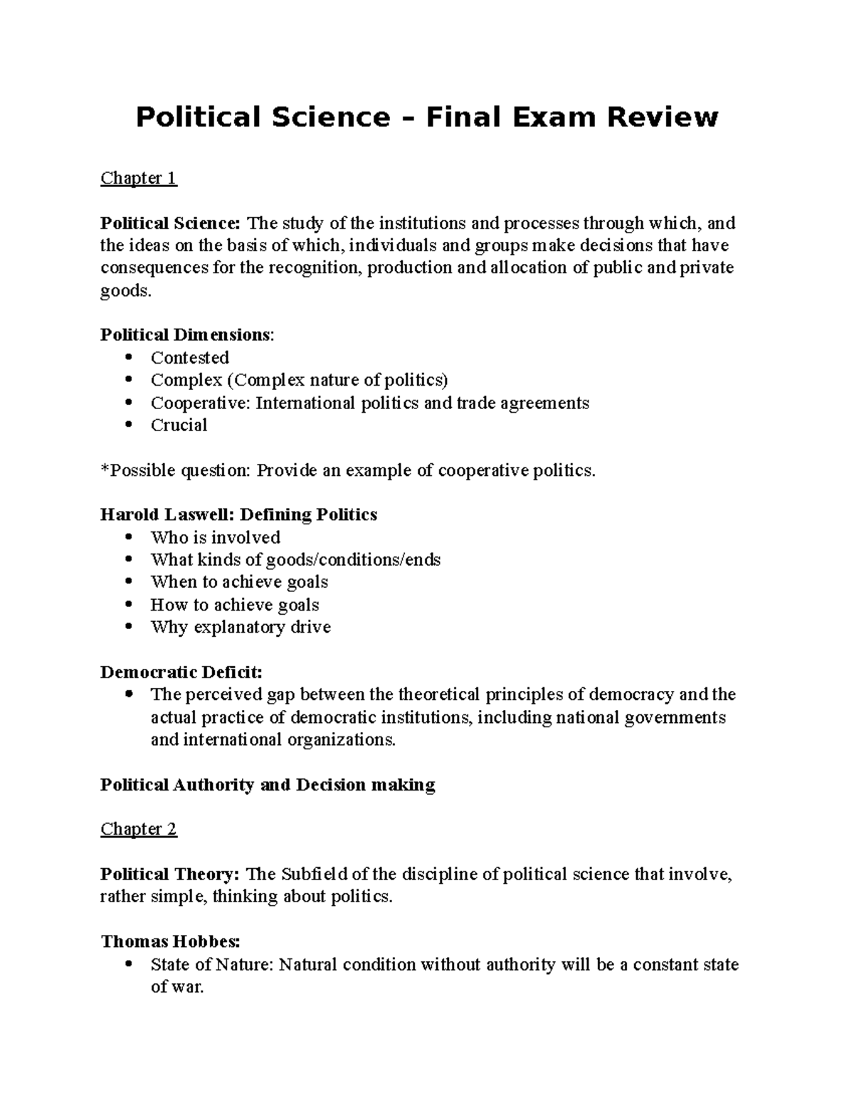 Political Science 101: Final Exam Review and Key Concepts - Studocu