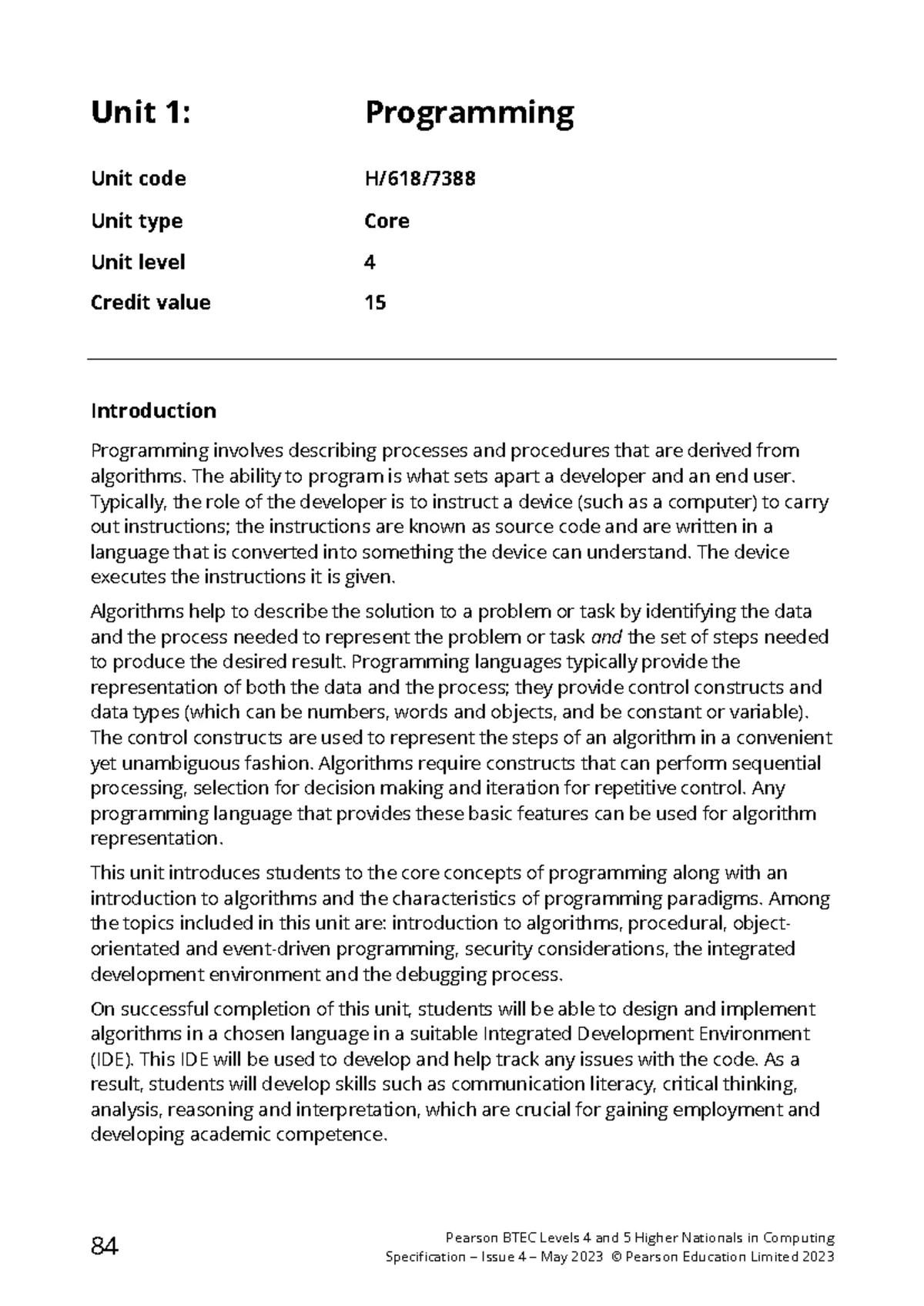 Unit 1 Programming Assignment - BTEC HND in Computing Guide - Studocu