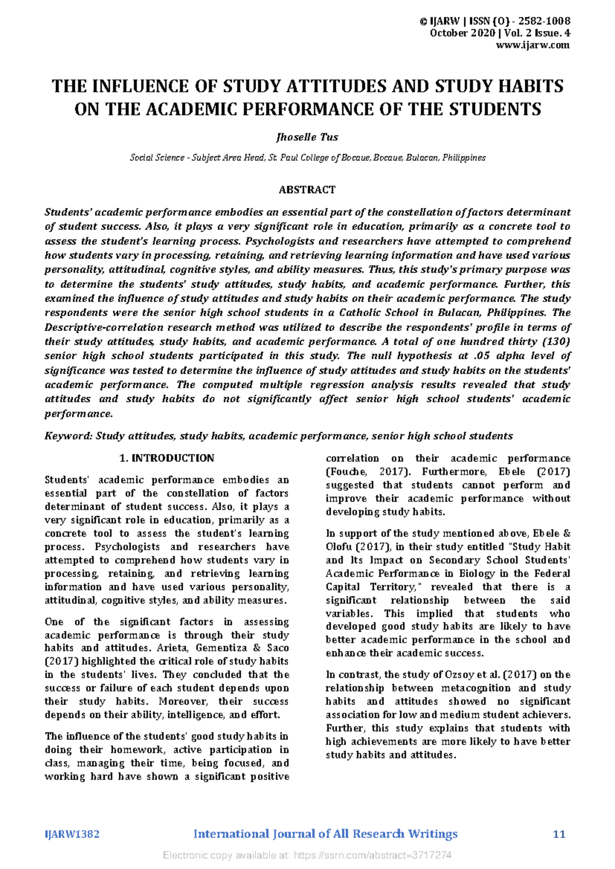 The Influence of Study Attitudes and Habits on Academic Performance ...