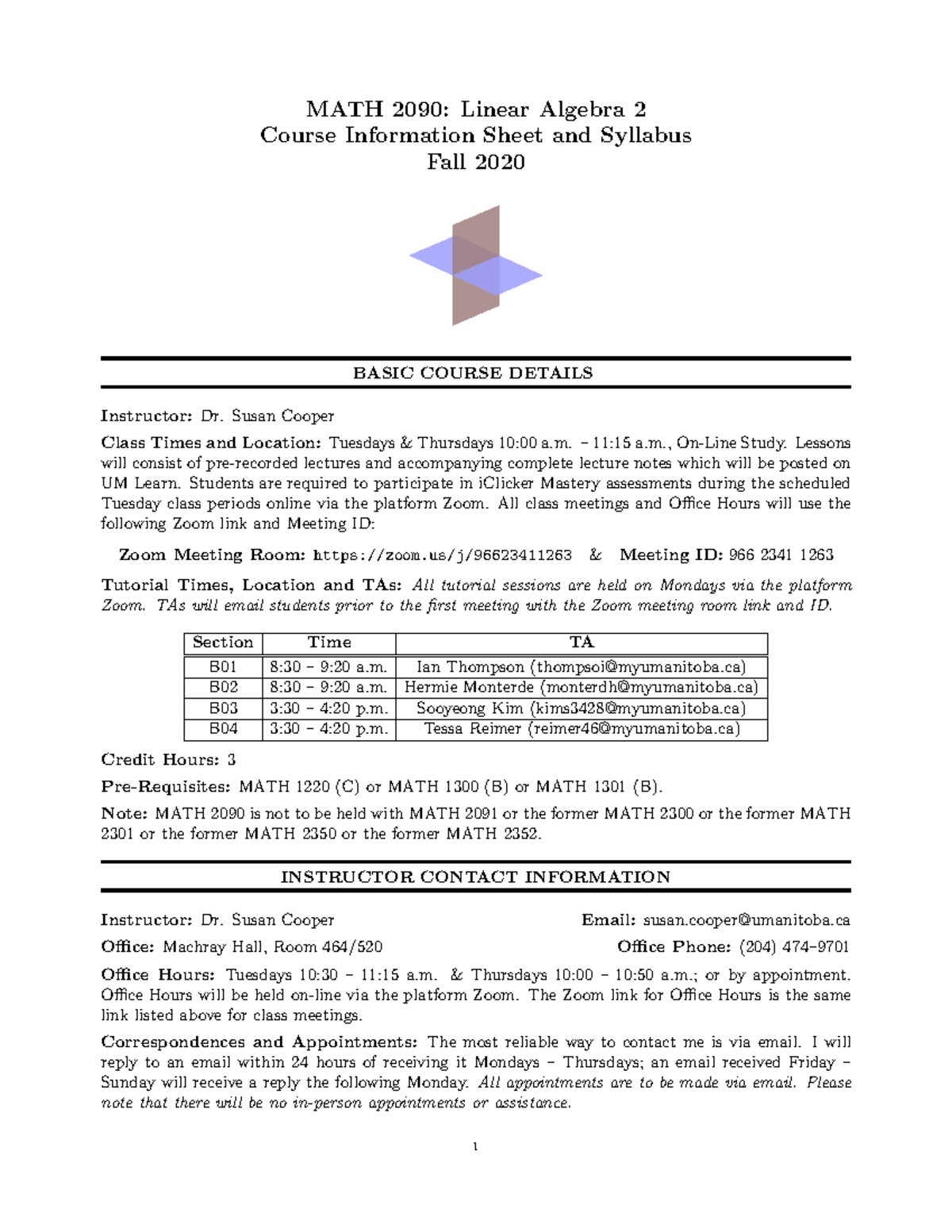 MATH 2090: Linear Algebra 2 Course Syllabus Fall 2020 - Studocu