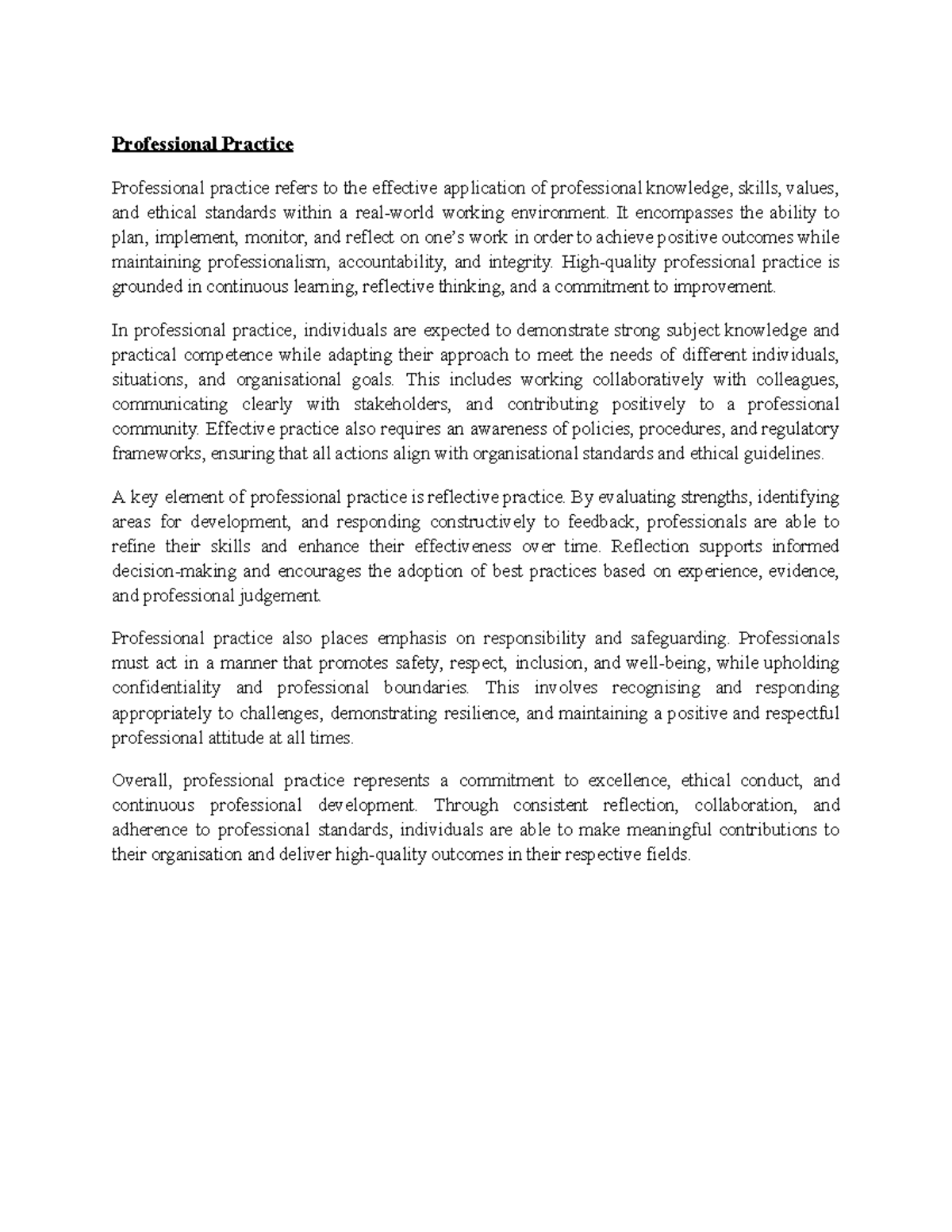 Professional Practice: Key Concepts and Reflective Strategies - Studocu