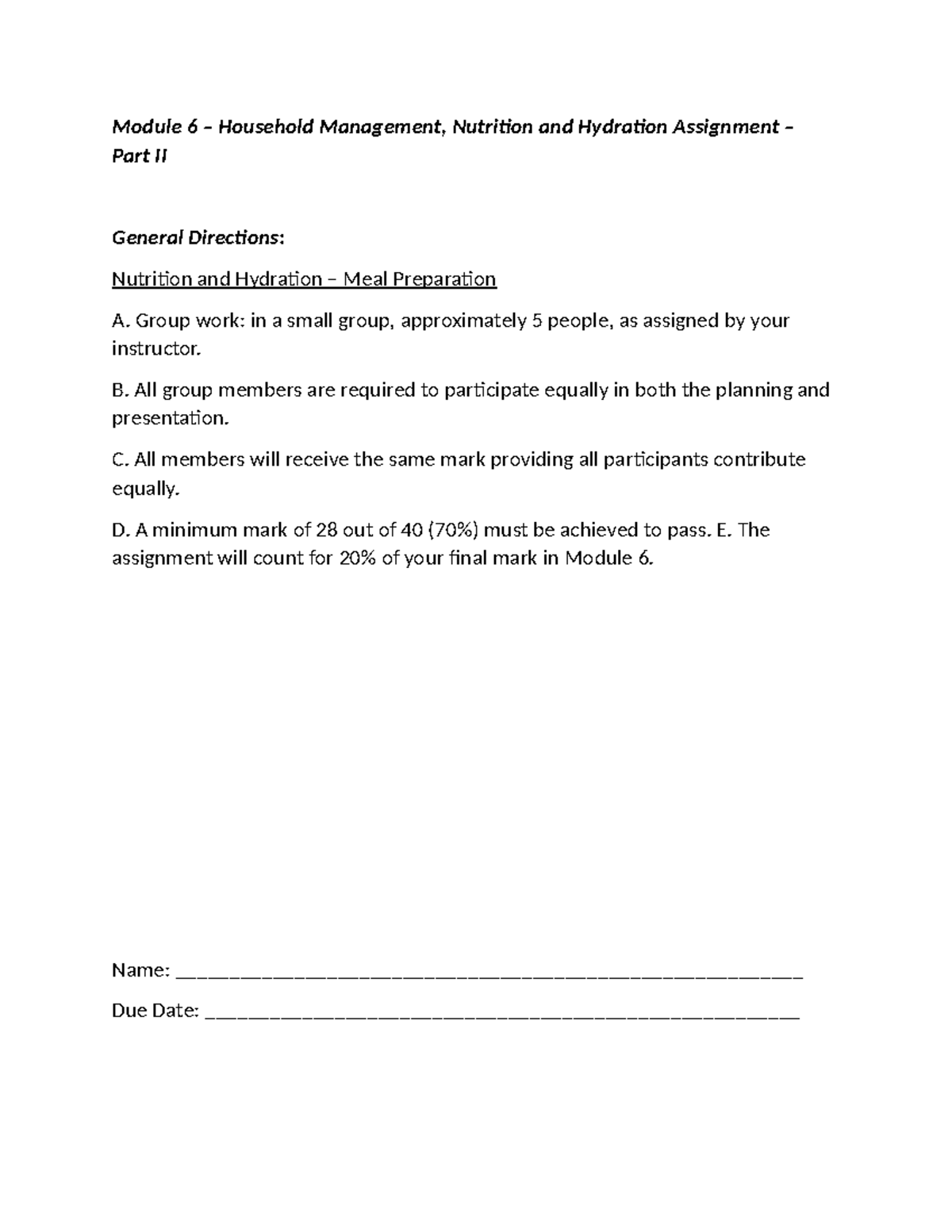 Assignment II - Module 6: Nutrition & Hydration Meal Prep for Mrs. Khan ...