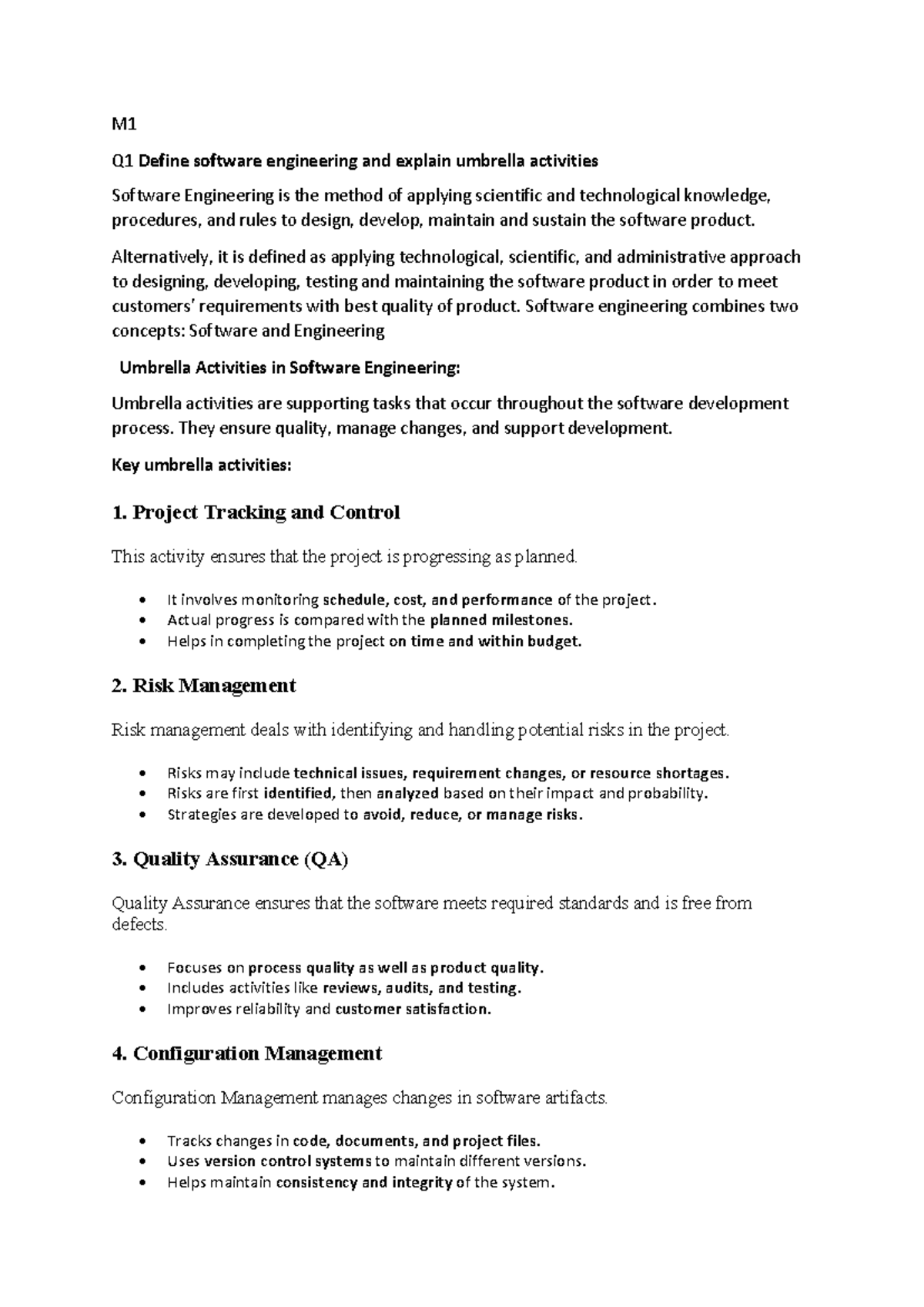 SEPM QB: Software Engineering Concepts and Umbrella Activities - Studocu