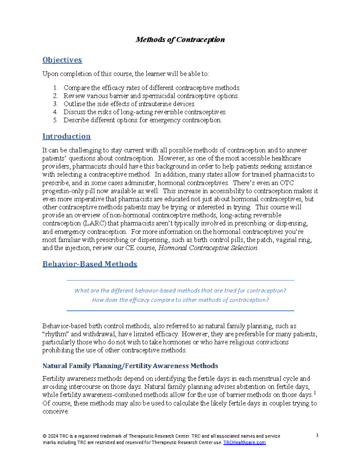 Contraceptive Methods: A Comprehensive Overview for 24-211 Course ...
