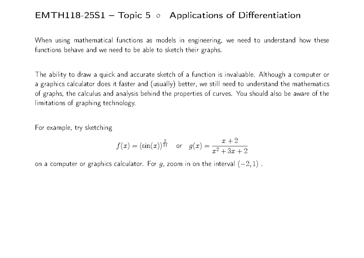 Topic 5: Applications of Differentiation - Outline Notes for Math 101 ...