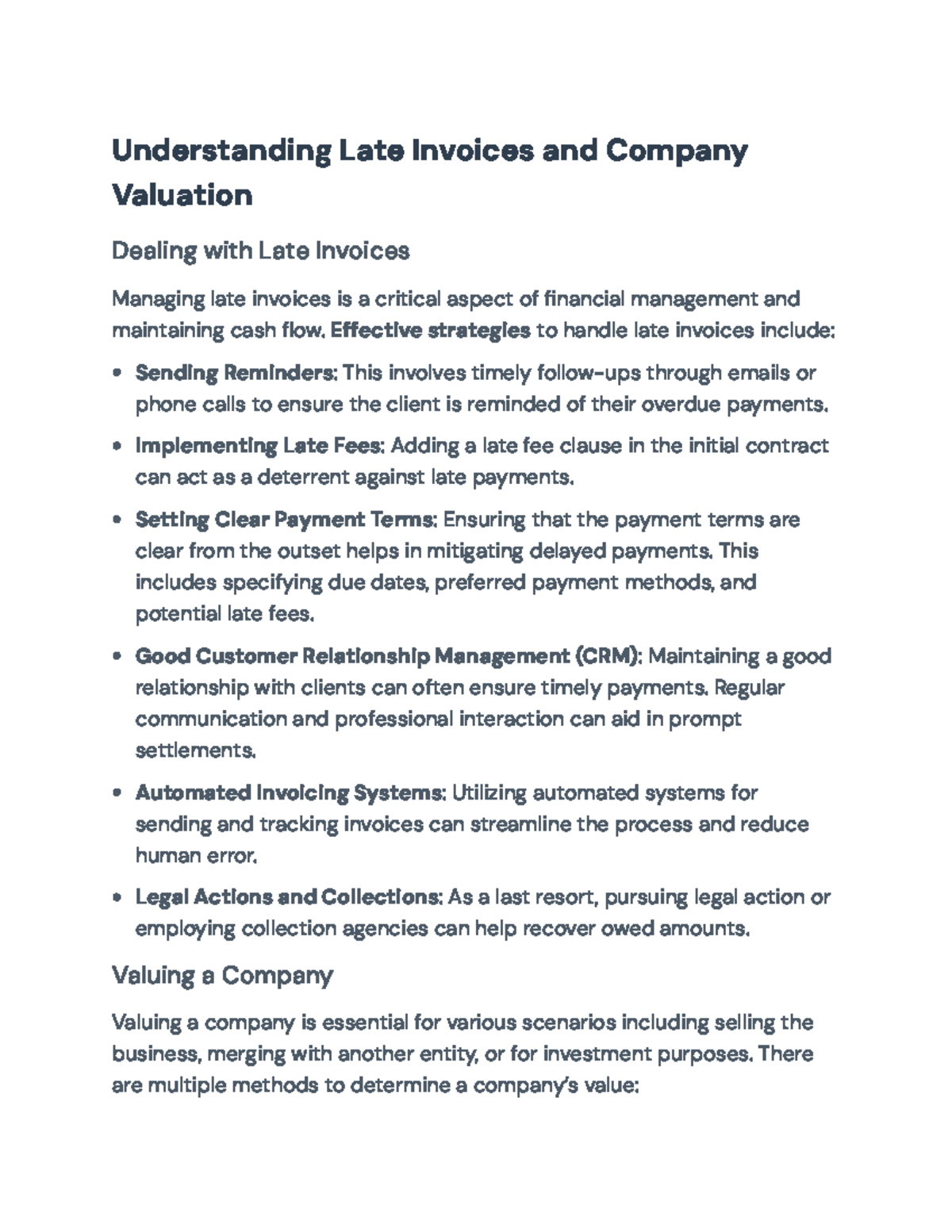 Managing Late Invoices and Company Valuation Strategies - Understanding ...