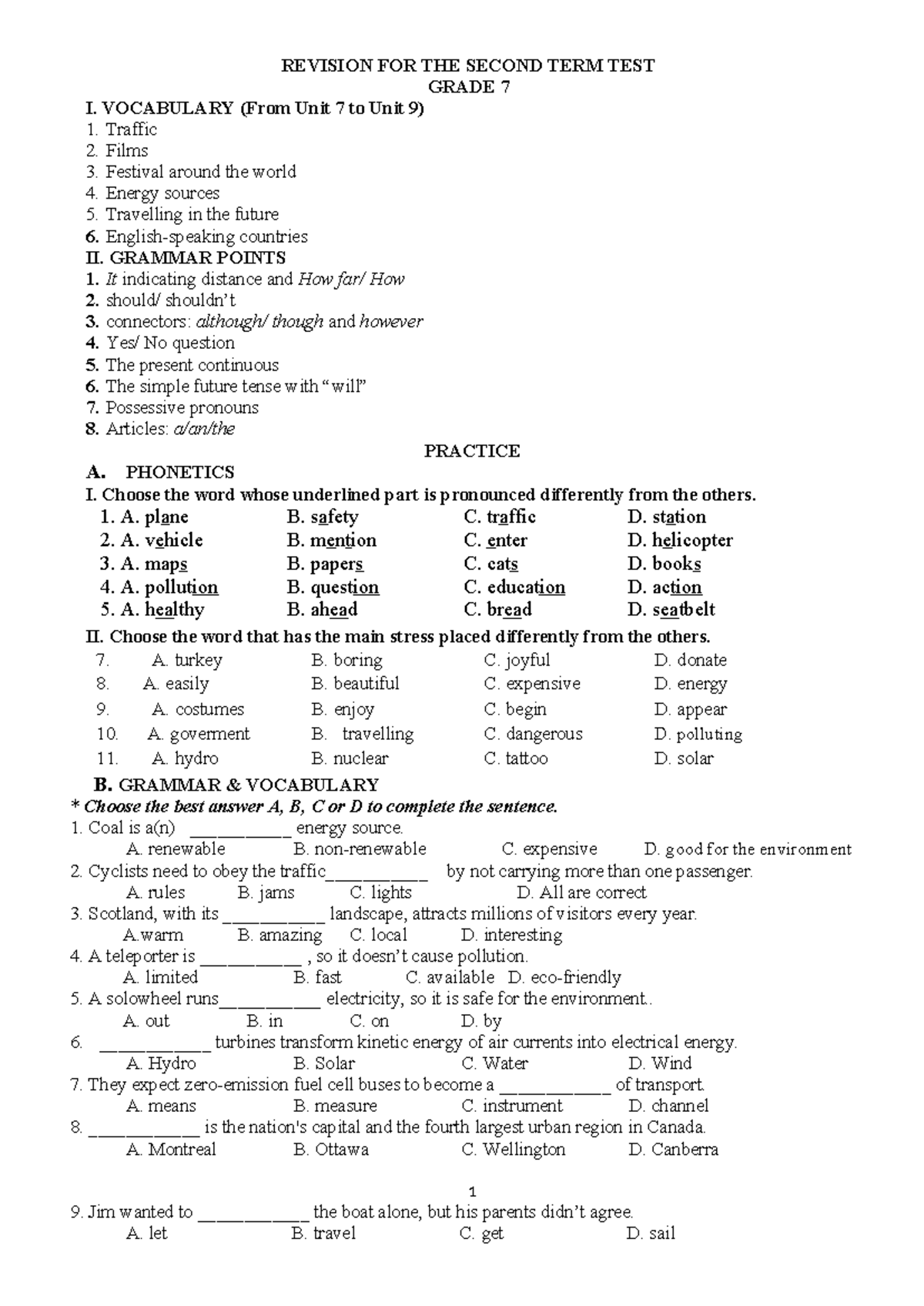 REVISION GUIDE FOR GRADE 7 TERM 2 TEST (E7) - Studocu