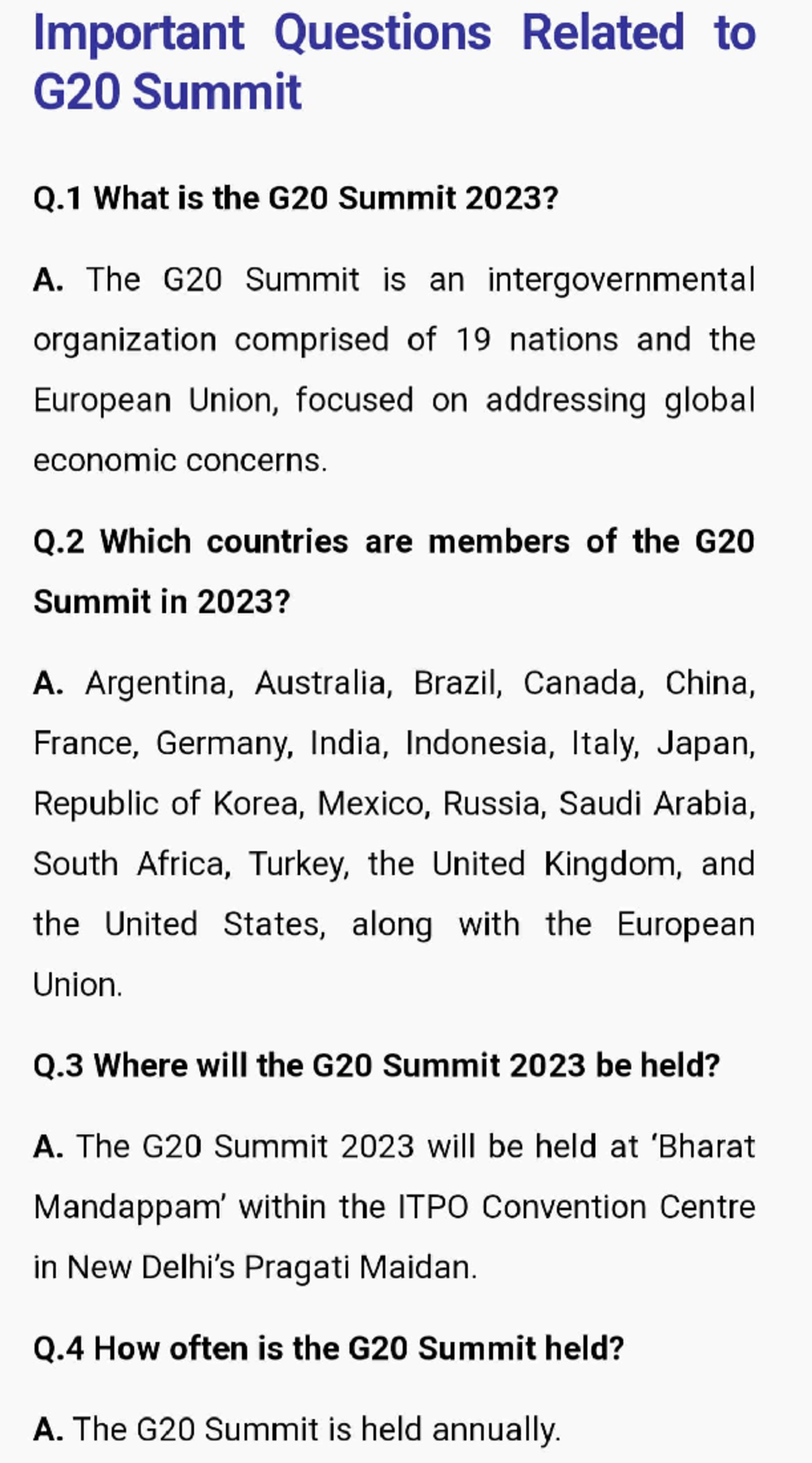 G-20 summit - Important Questions Related to G20 Summit Q What is the ...