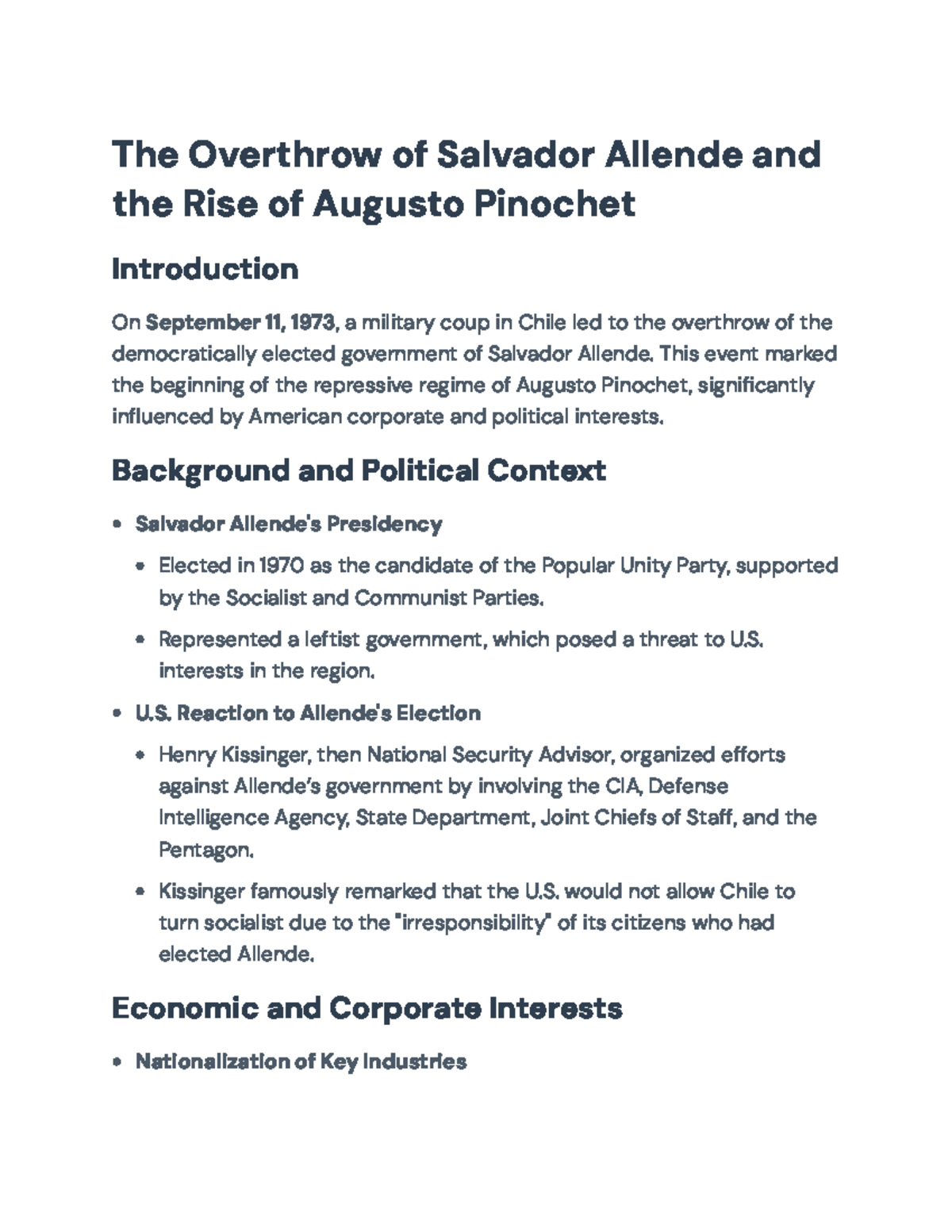 The Overthrow of Allende and Rise of Pinochet: An In-Depth Study - Studocu