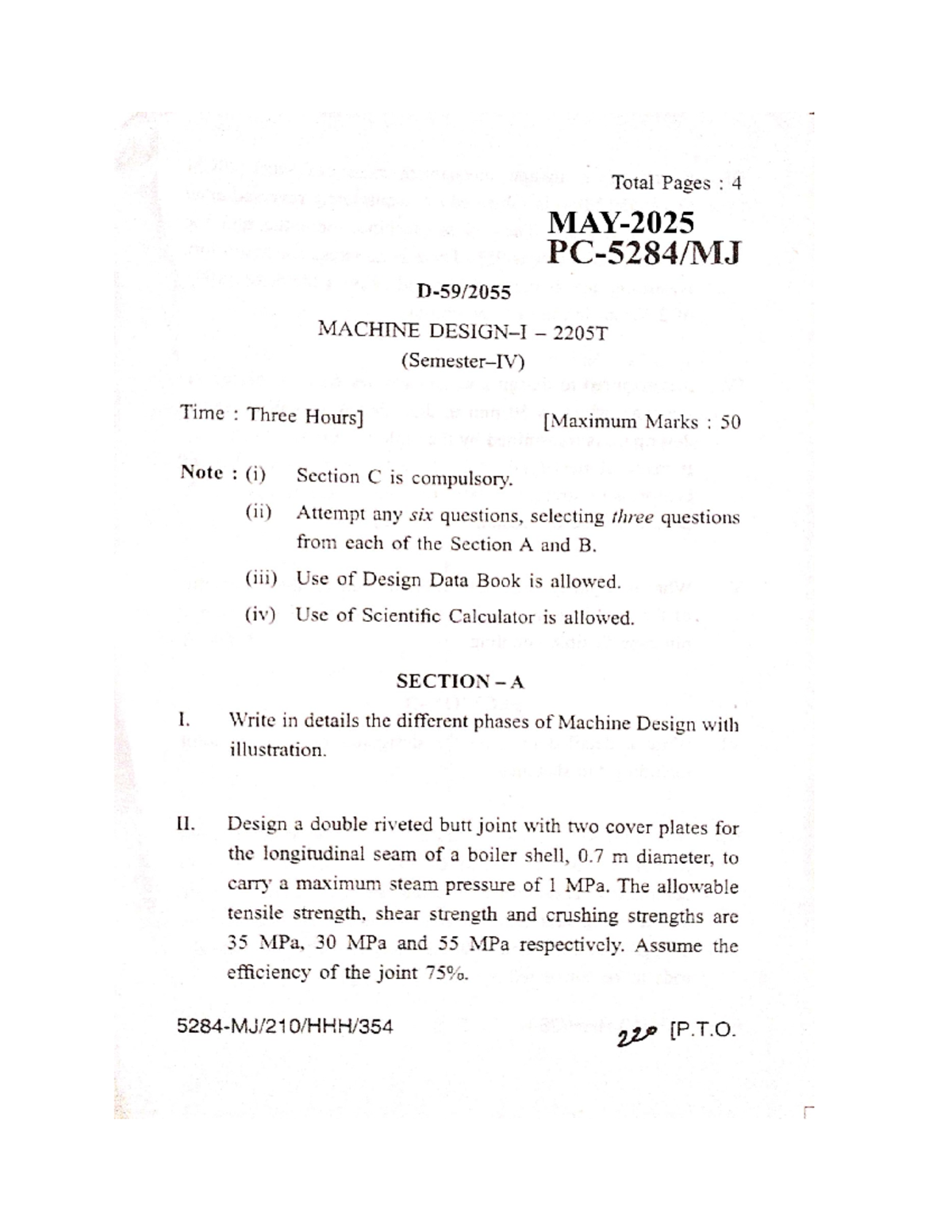 Machine Design Exam Paper - B.Tech (Mechanical Engg) IV Sem - Studocu
