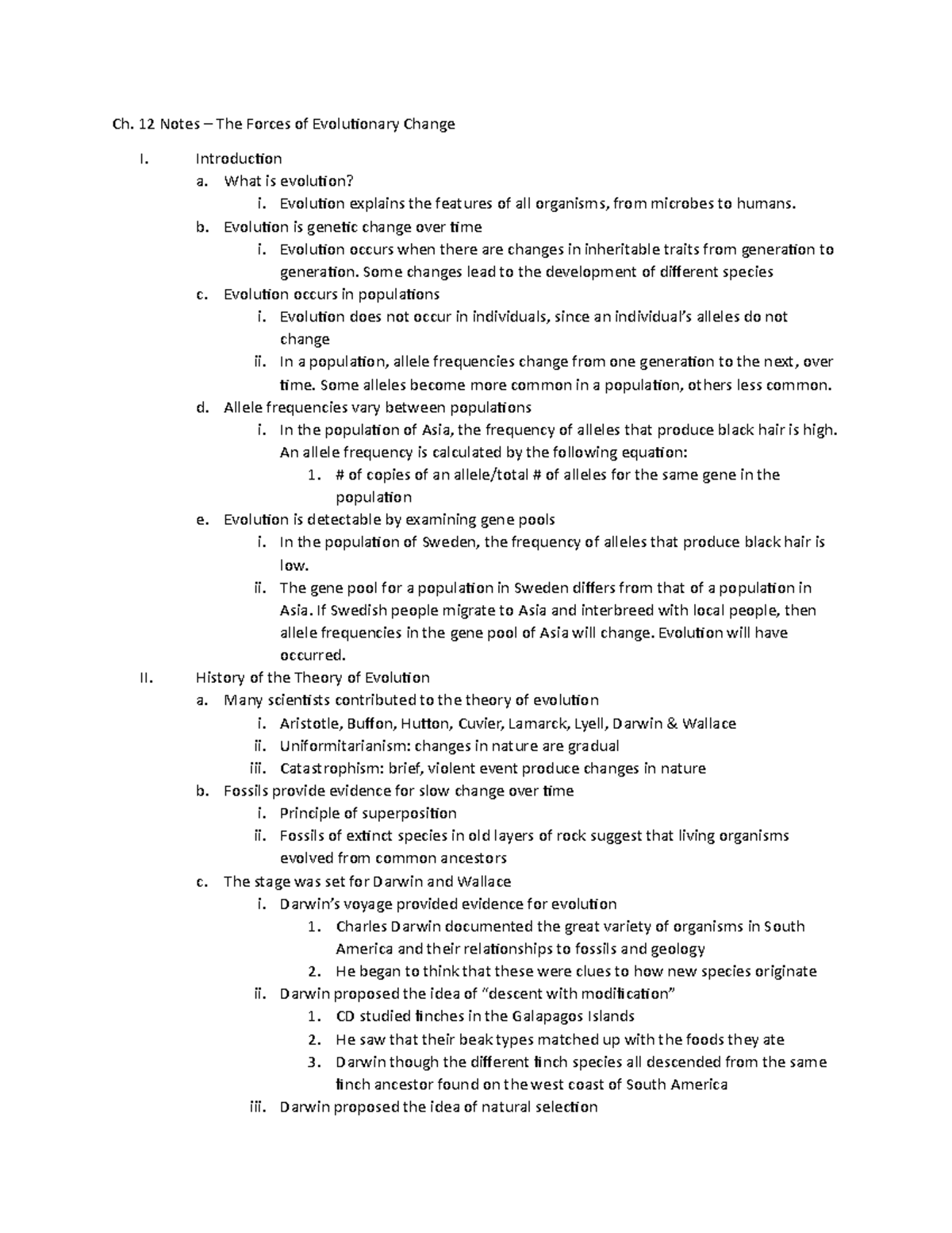 Ch. 12 Notes - The Forces of Evolutionary Change Overview - Studocu
