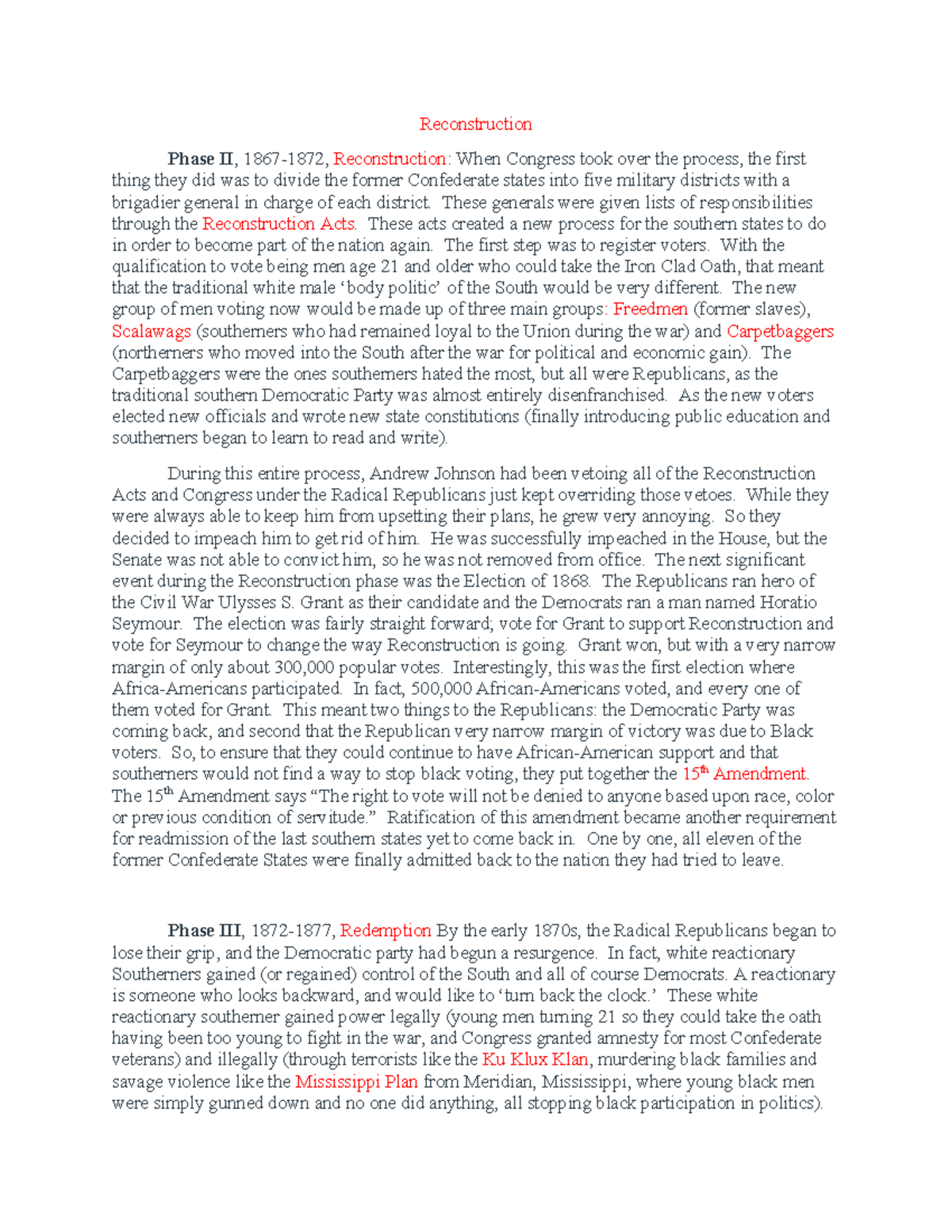 Analysis of Reconstruction Era (1865-1877): Phases & Key Events - Studocu