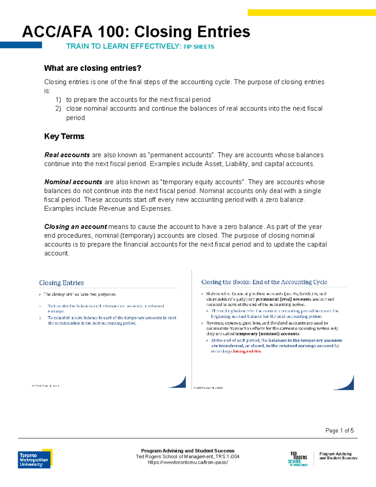 TRS 100: Closing Entries Refresher - Effective Learning Tips - Studocu