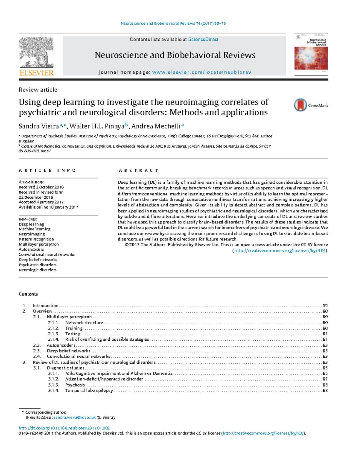 Using Deep Learning for Neuroimaging in Psychiatric Disorders: A Review ...