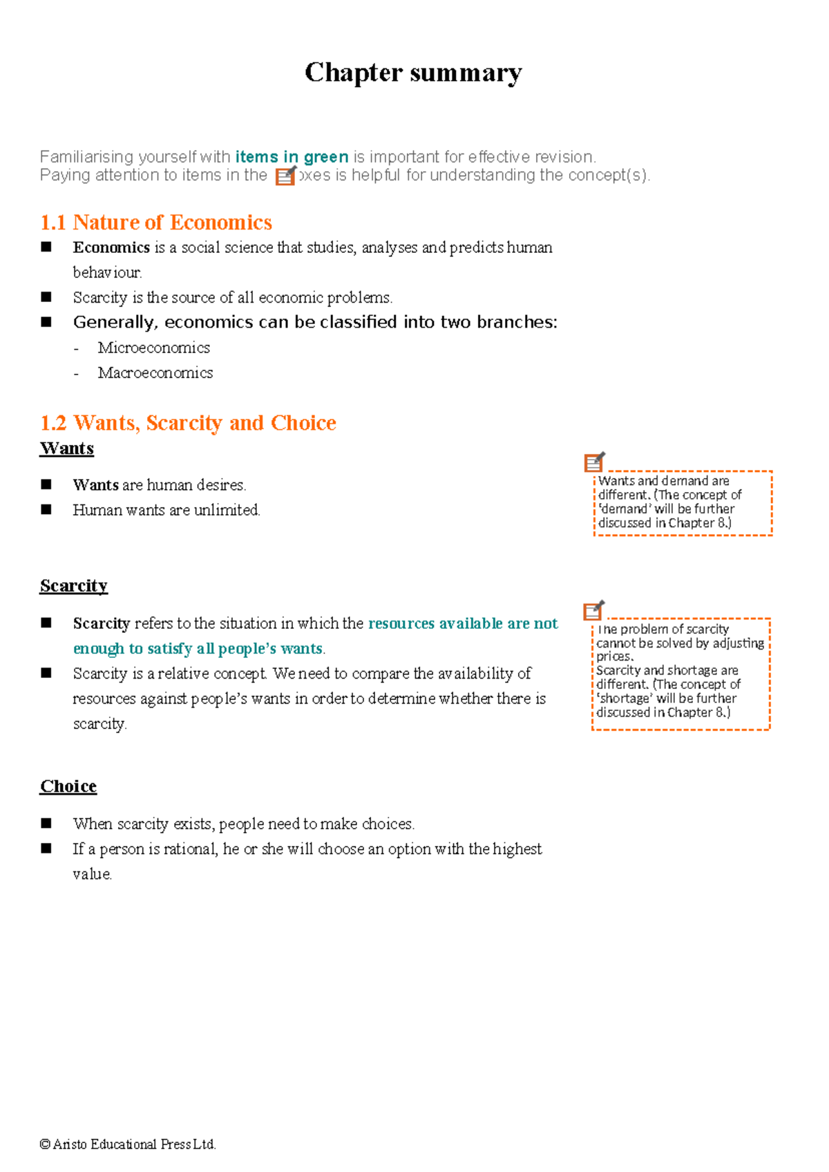 HKDSE Economics Ch01 Revision Notes: Key Concepts & Summary - Studocu