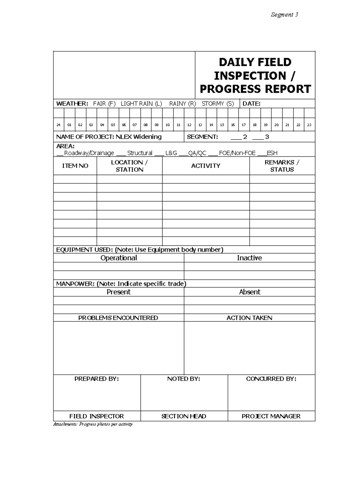 16 -DFIR - Daily Field Inspection Report - Segment 3 DAILY FIELD ...