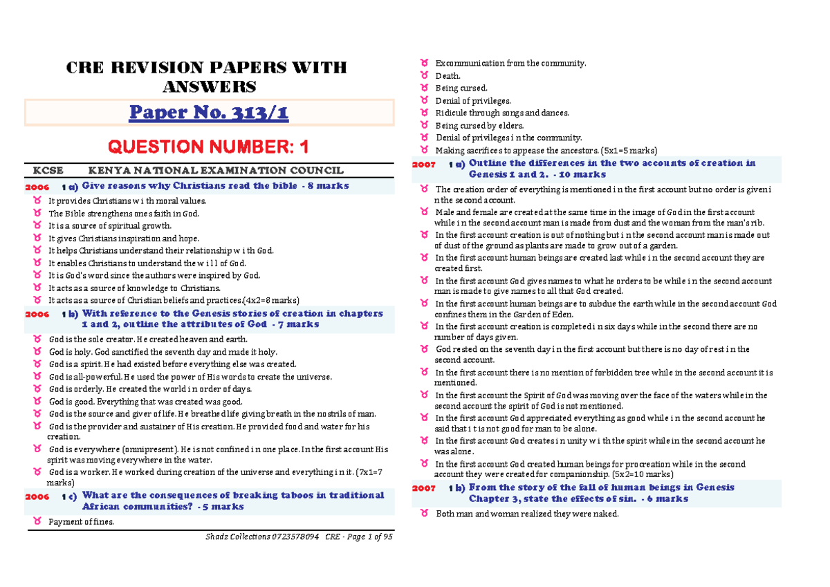 QNS n Answers - Topically-5: CRE Revision Papers with KCSE Questions ...