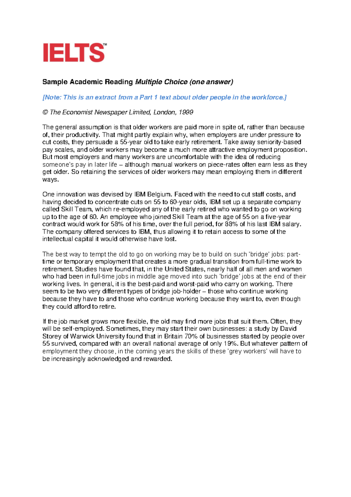 Academic Reading Sample Task: Multiple Choice Questions (MCQ) - Studocu