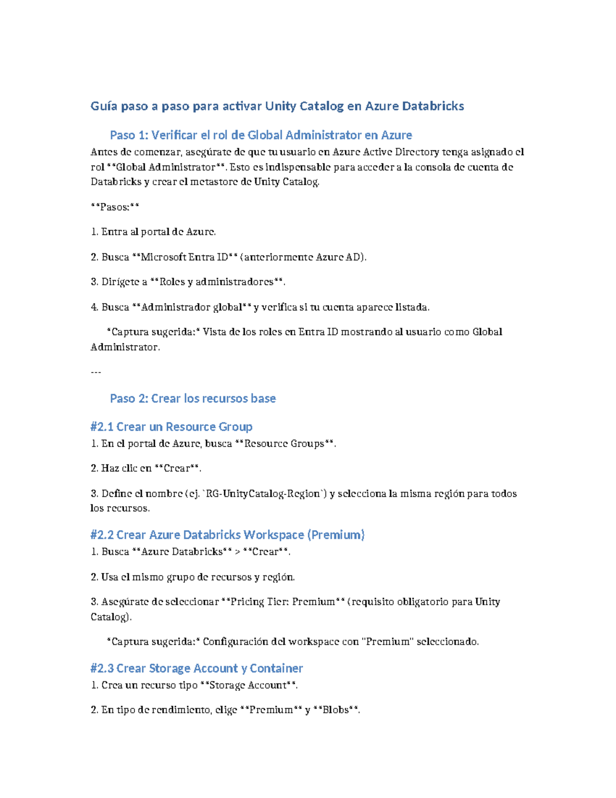Guía Completa para Activar Unity Catalog en Azure Databricks - Studocu
