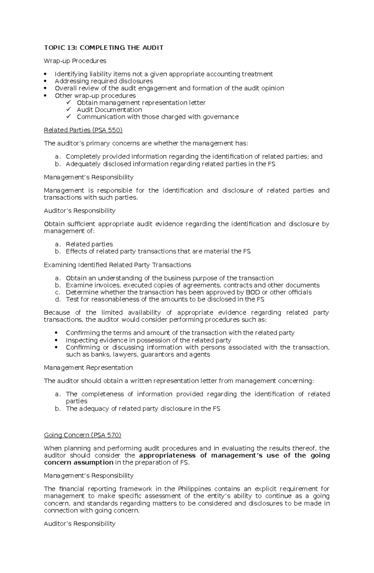 Completing the Audit: Key Wrap-Up Procedures and Considerations - Studocu