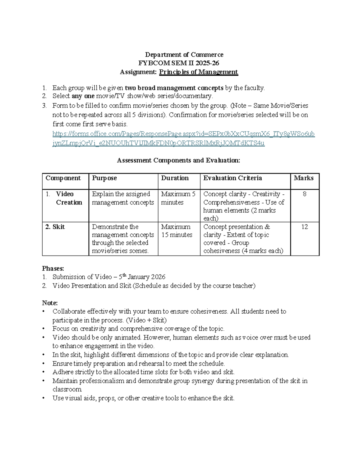 FYBCOM SEM II Group Assignment: Principles of Management Guidelines ...