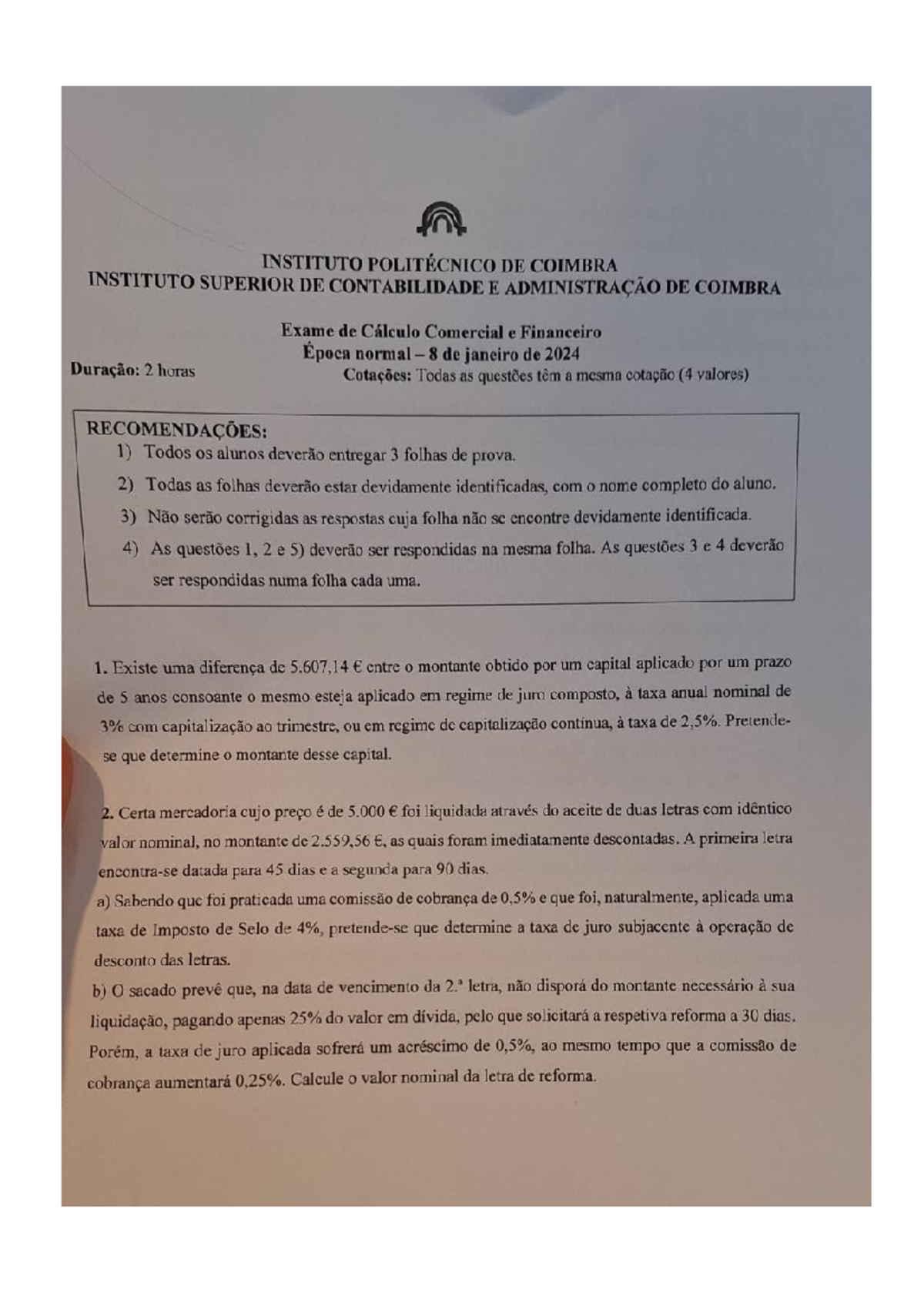 2023-2024 CCF Exame Normal - INSTITUTO POLITÉCNICO DE COIMBRA INSTITUTO ...