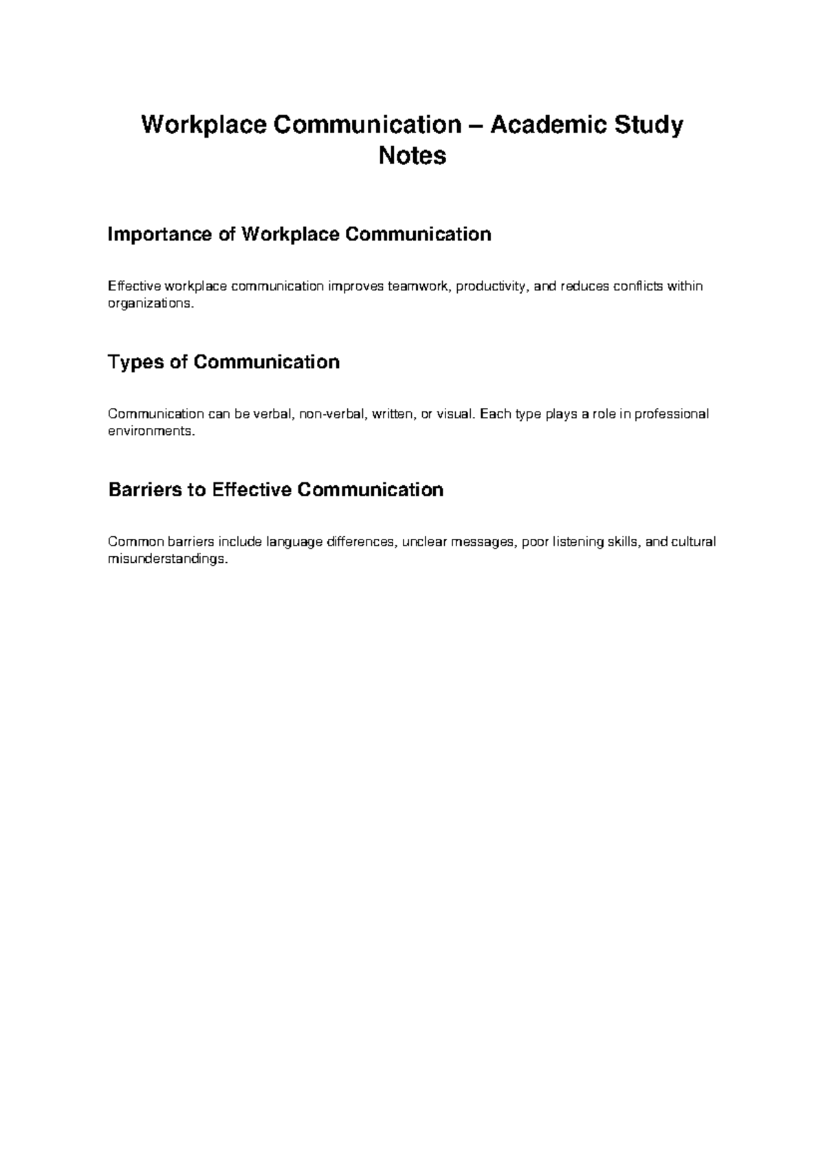 Workplace Communication Study Notes - Workplace Communication ...