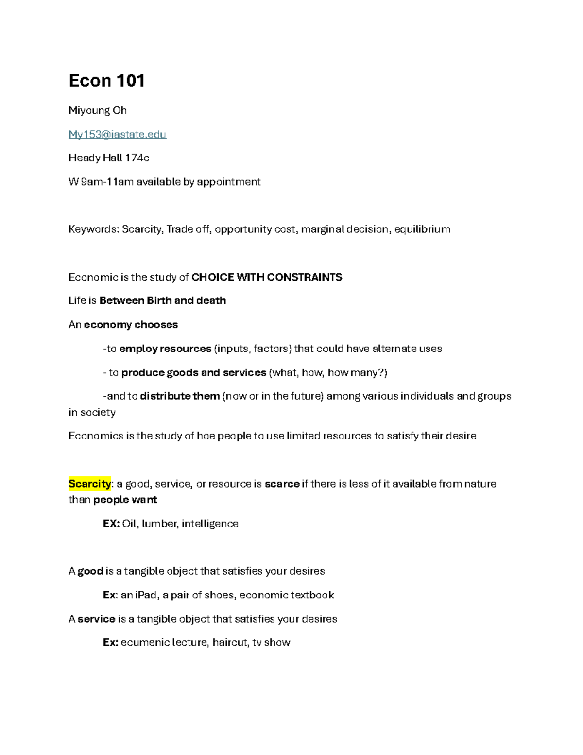 Econ 101: Key Concepts on Scarcity, Opportunity Cost, and Trade - Studocu