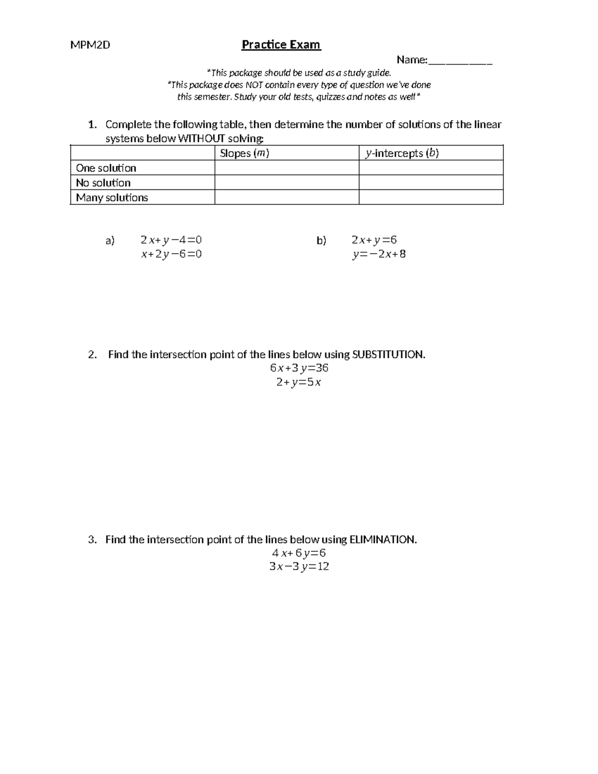 Practice-exam - practice exam - MPM2D Practice Exam Name ...
