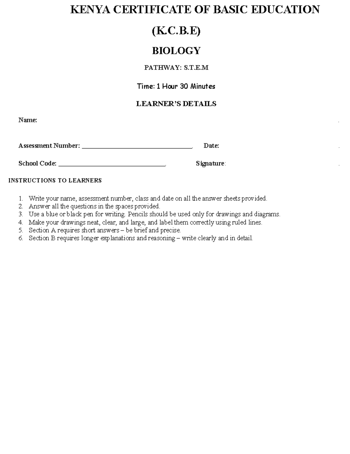 G10 K.C.B.E Biology Pathway: Comprehensive Study Notes - Studocu
