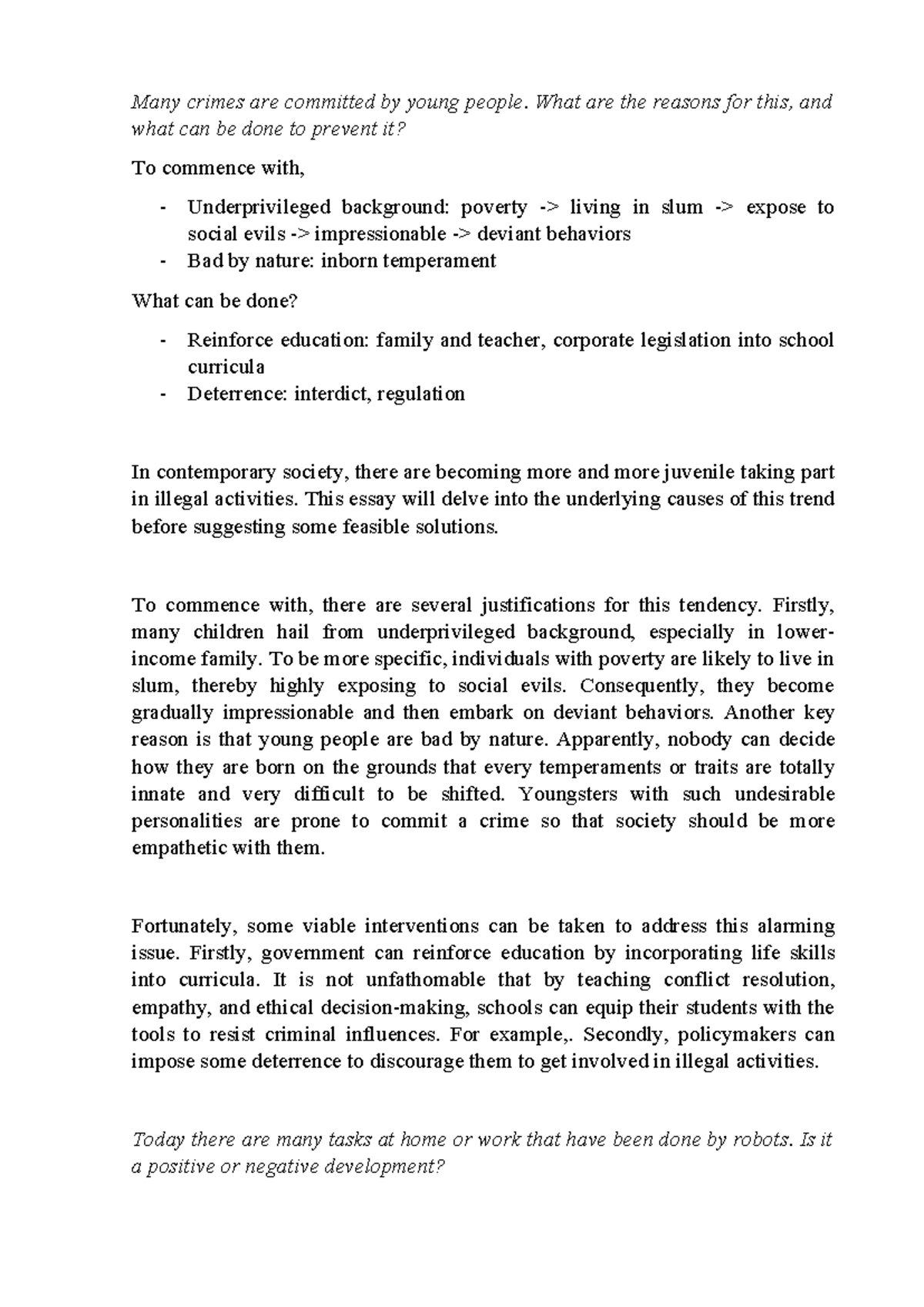 Task 2: Causes and Solutions for Youth Crime - Studocu